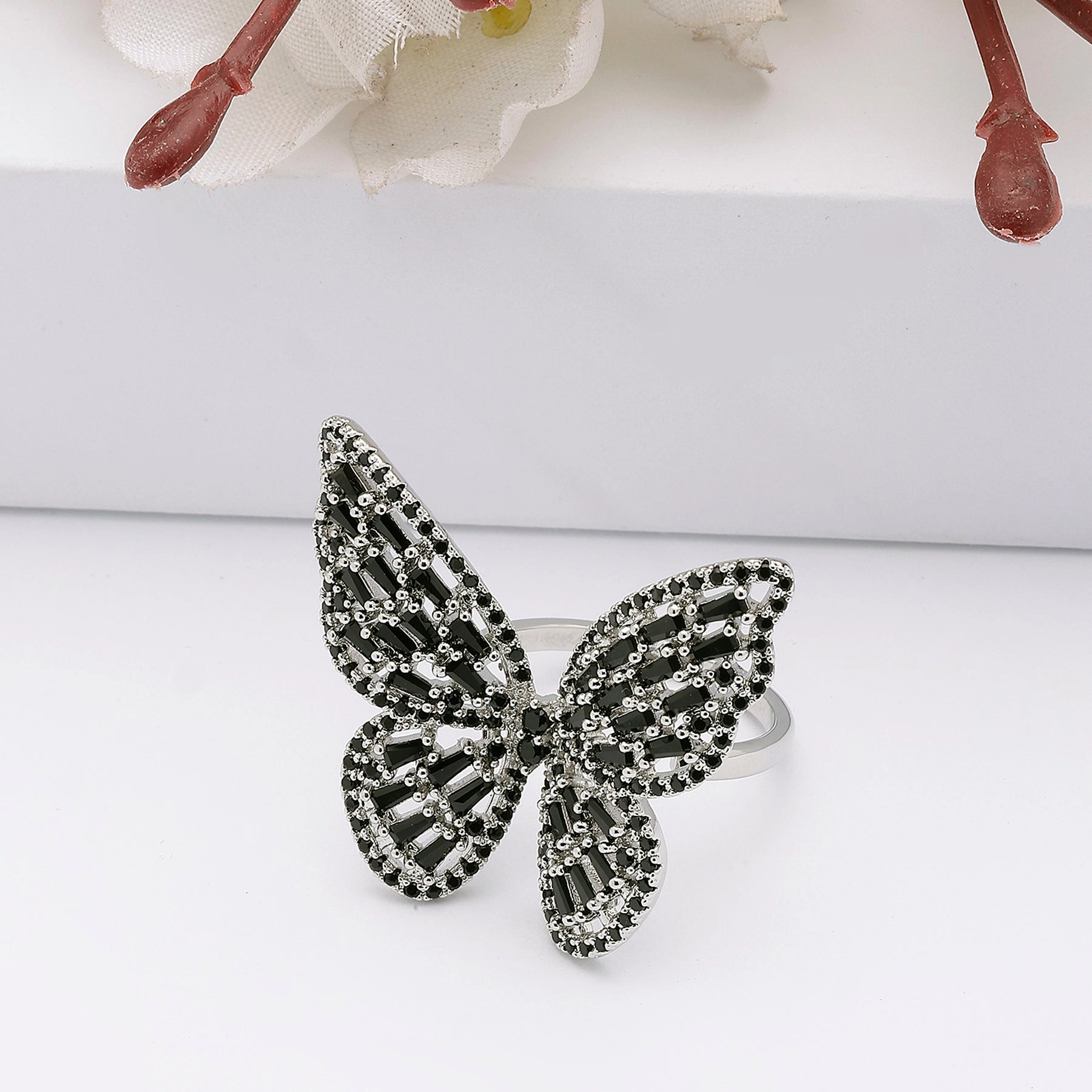 AGP Paris Women's Butterfly Sparkle Adjustable Ring