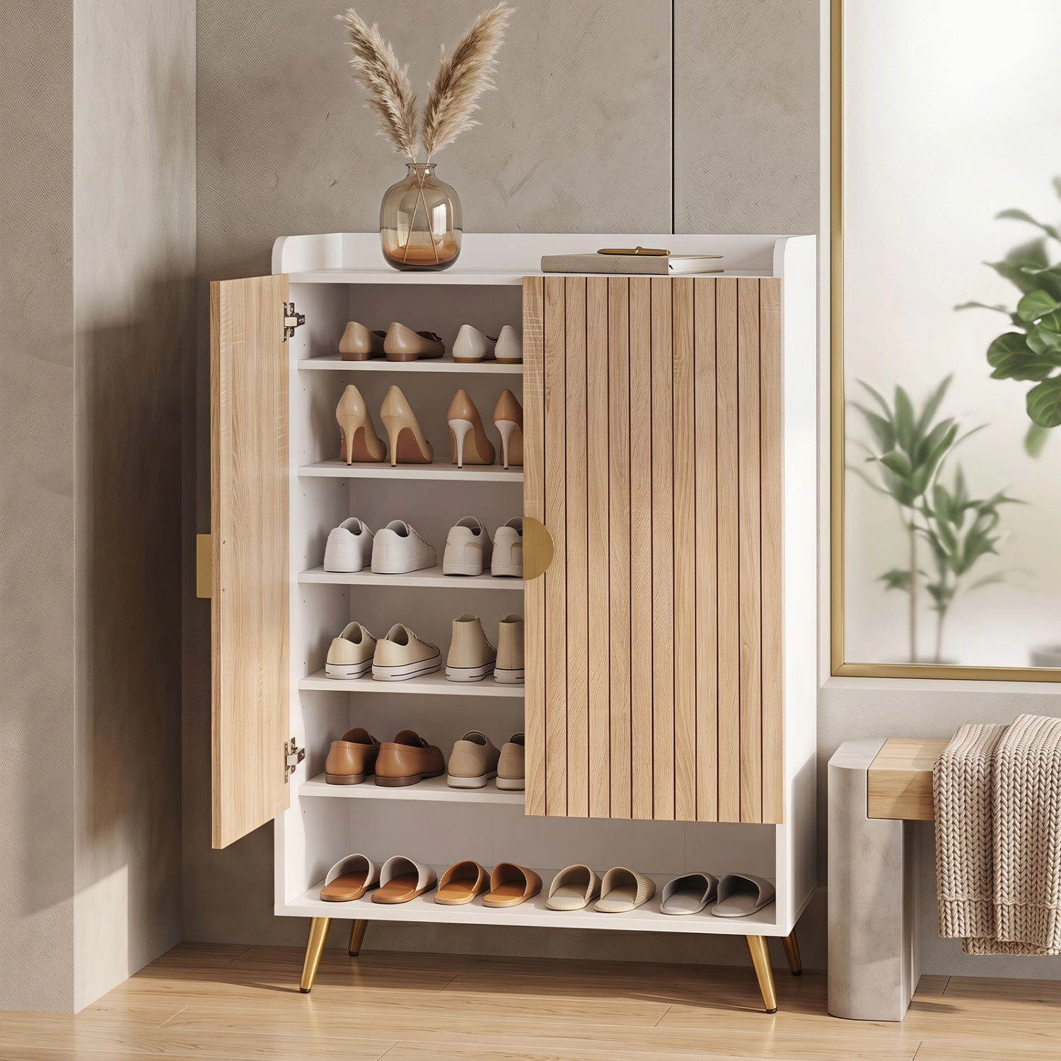 SlickBlue Shoe Storage Cabinet with Adjustable Shelves and Doors