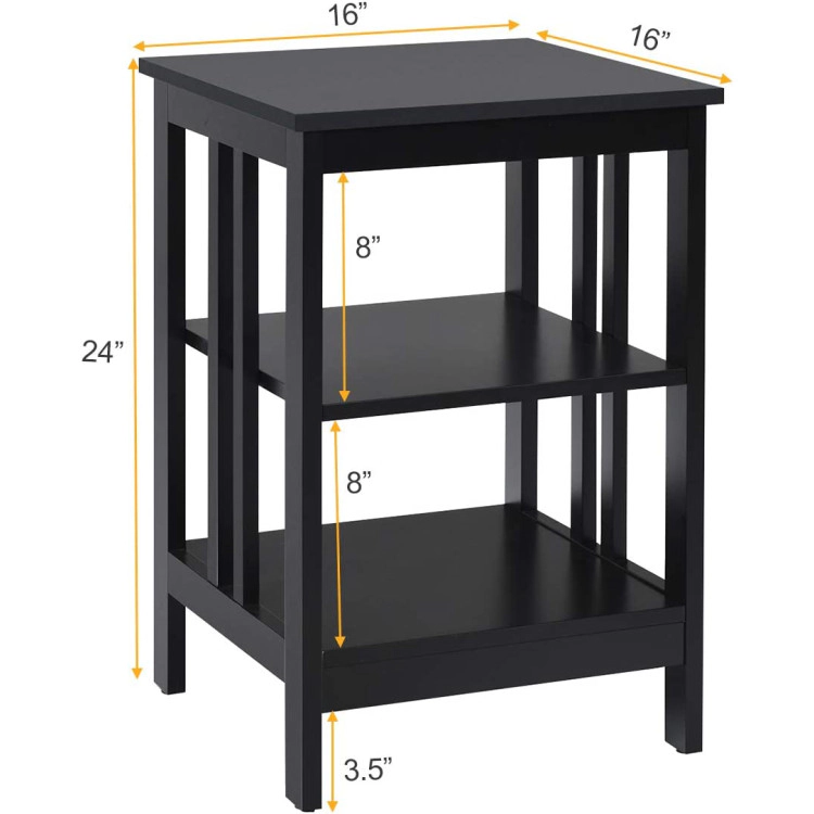 Hivvago 3-Tier Nightstand Sofa Side Table With Baffles And Round Corners
