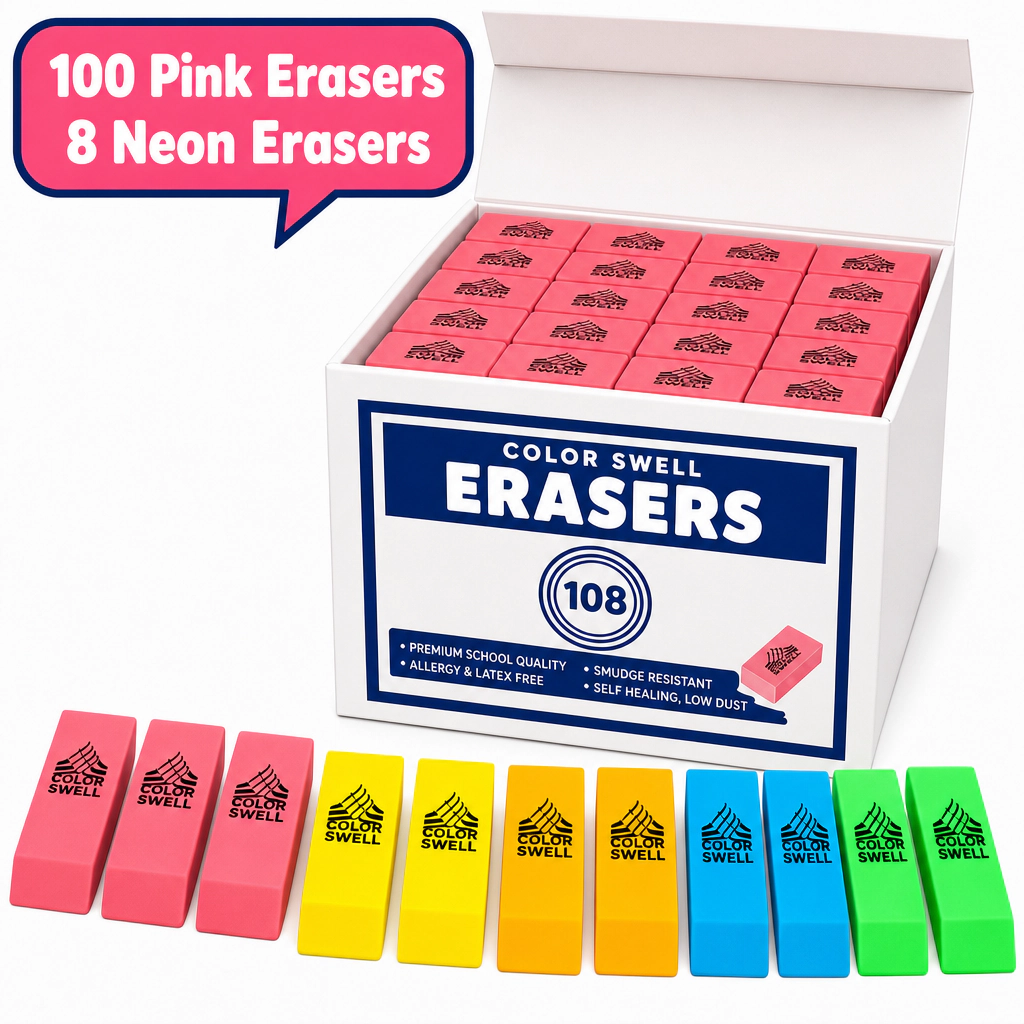 Color Swell Bulk Pink and Neon Erasers, 108 Total