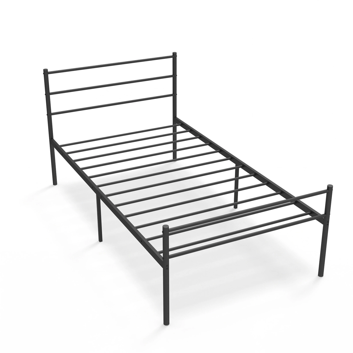 LJG Twin Size Metal Bed Frame Platform with Headboard-Black