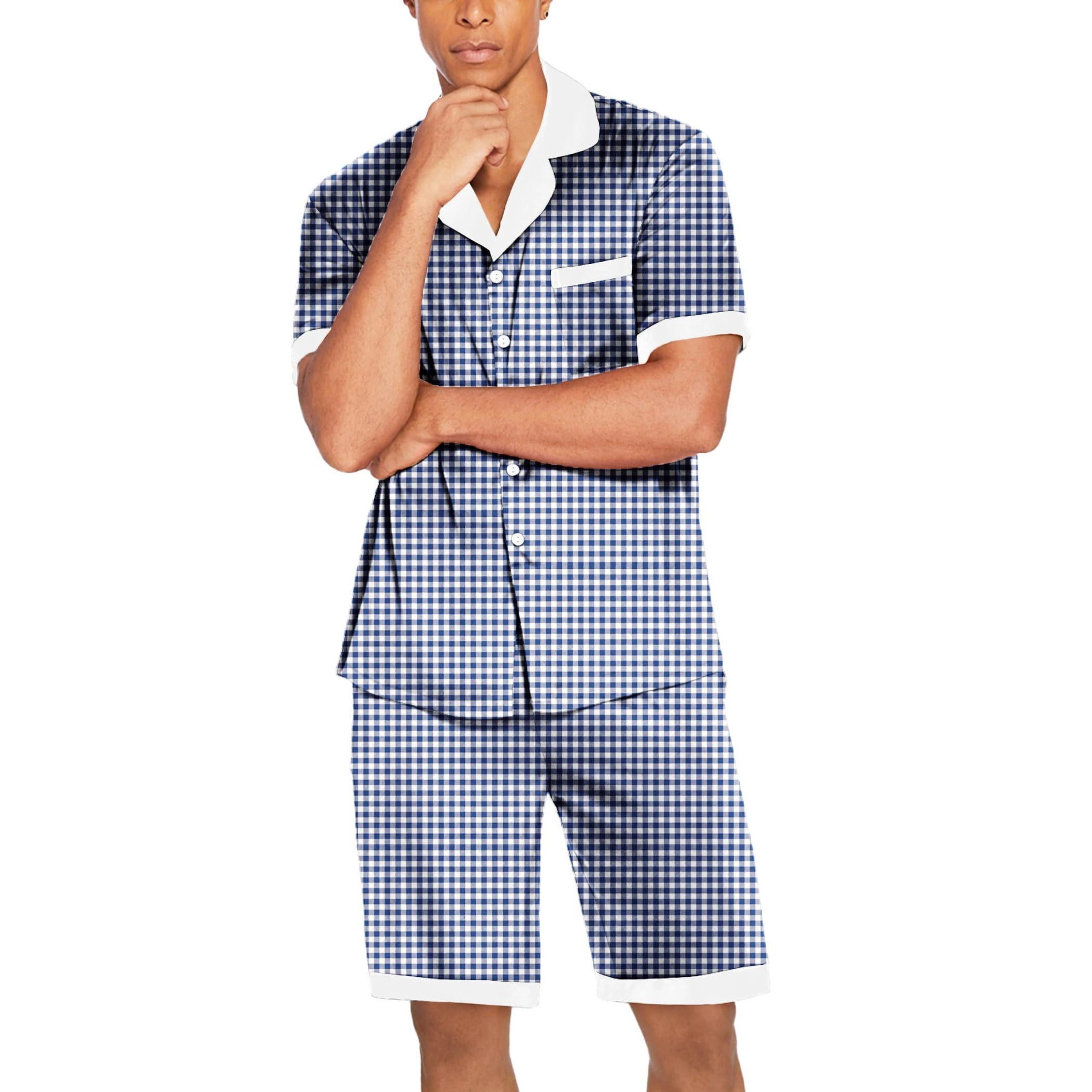 Ekouaer Men Satin Silk Pajamas Set Sleepwear Shorts Summer Loungewear Two Piece Button Down