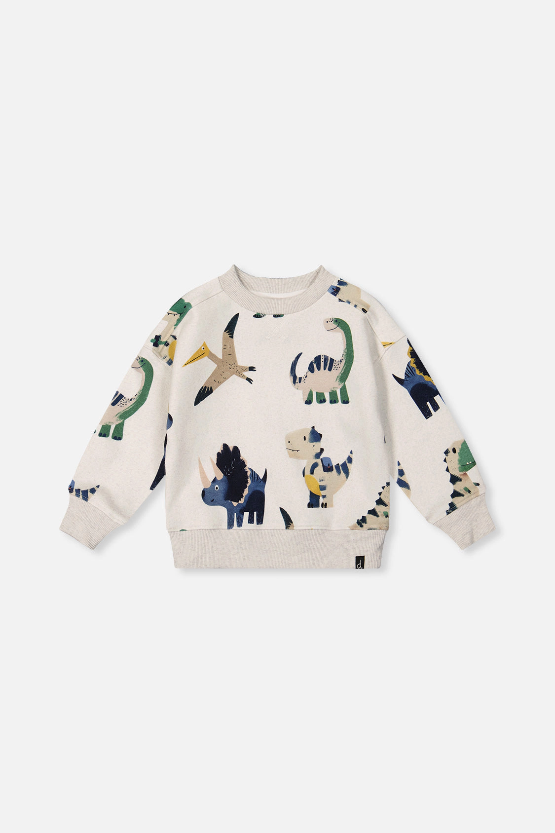 Deux par Boys Fleece Ribbed Crewneck Dinosaur Print Sweatshirt