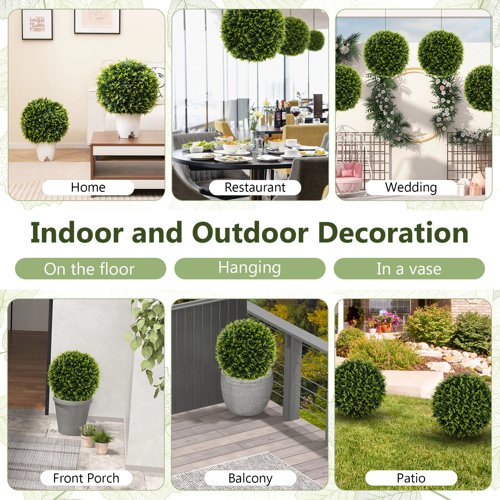SUGIFT Set of 2 18-in Artificial Cedar Topiary Balls with Multi-Tone Green Leaves and Interlocking Halves