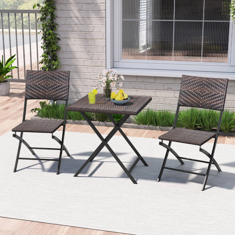 Hivvago 3 Piece Rattan Bistro Set Outdoor Folding Dining Table And Chairs With Wicker Seat