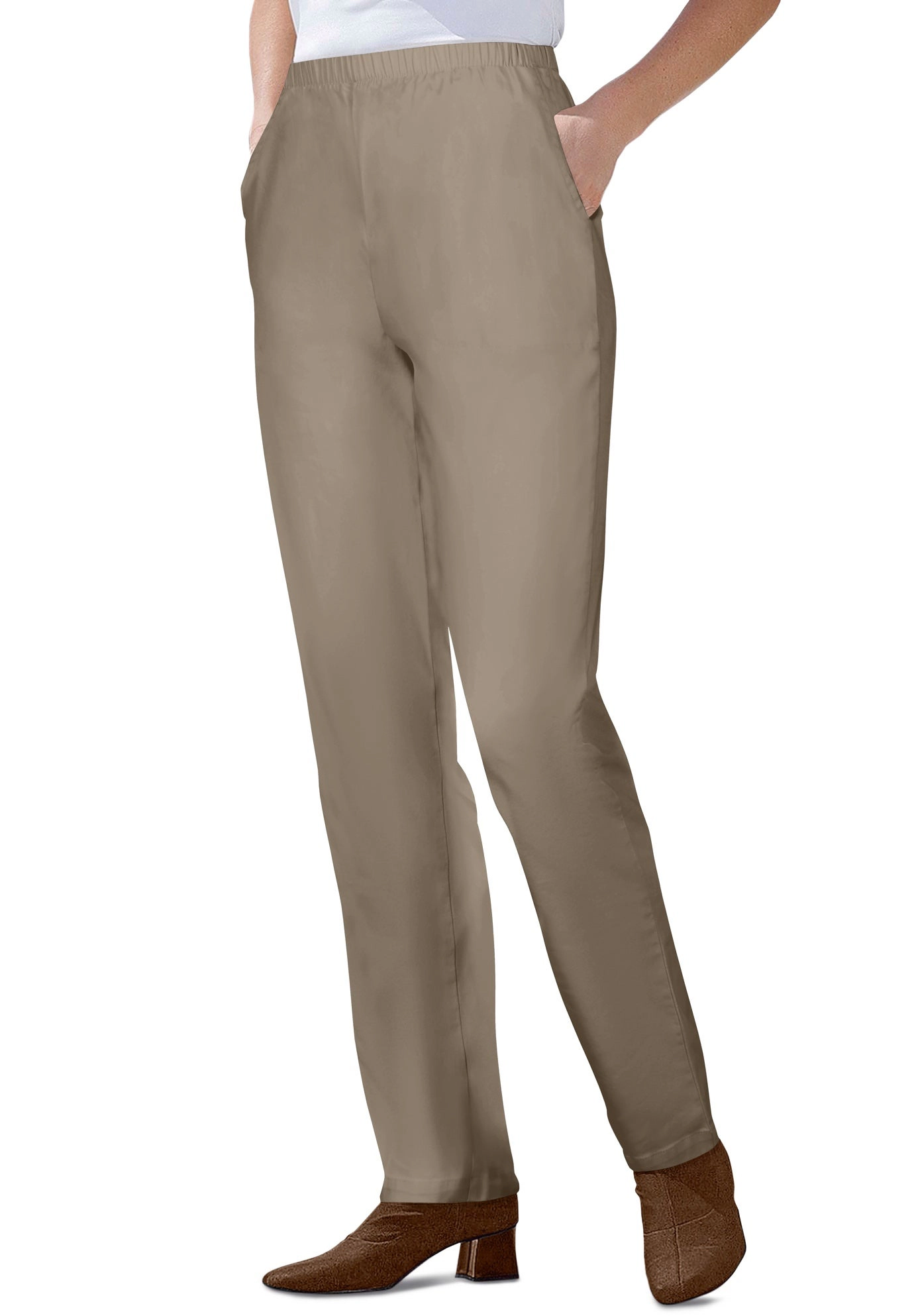 Woman Within Plus Fineline Pull-On Elastic Waist Straight-Leg Stretch Denim Jeans