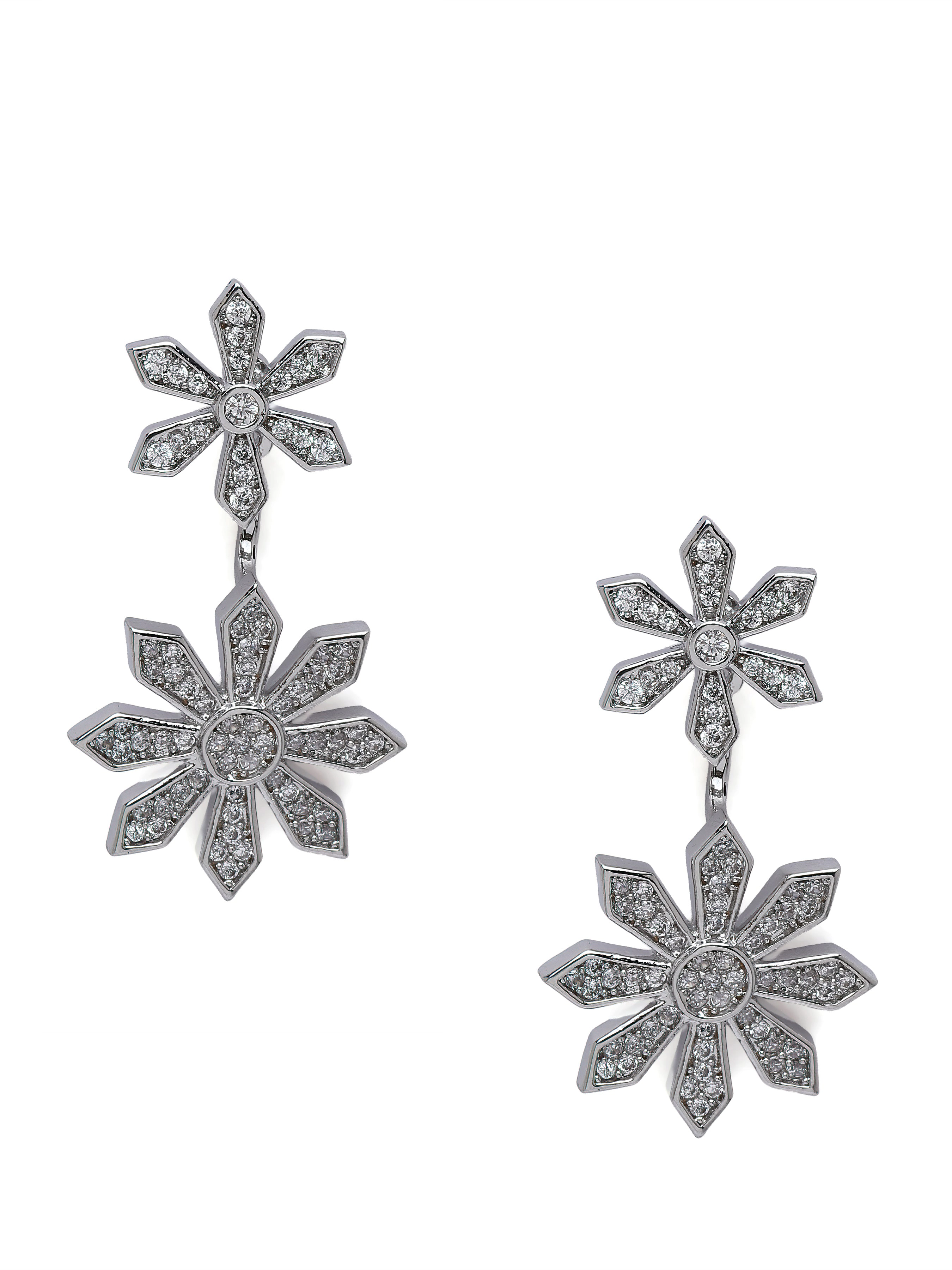 AGP PARIS Womens Double Daisy Crystal Drop Earrings