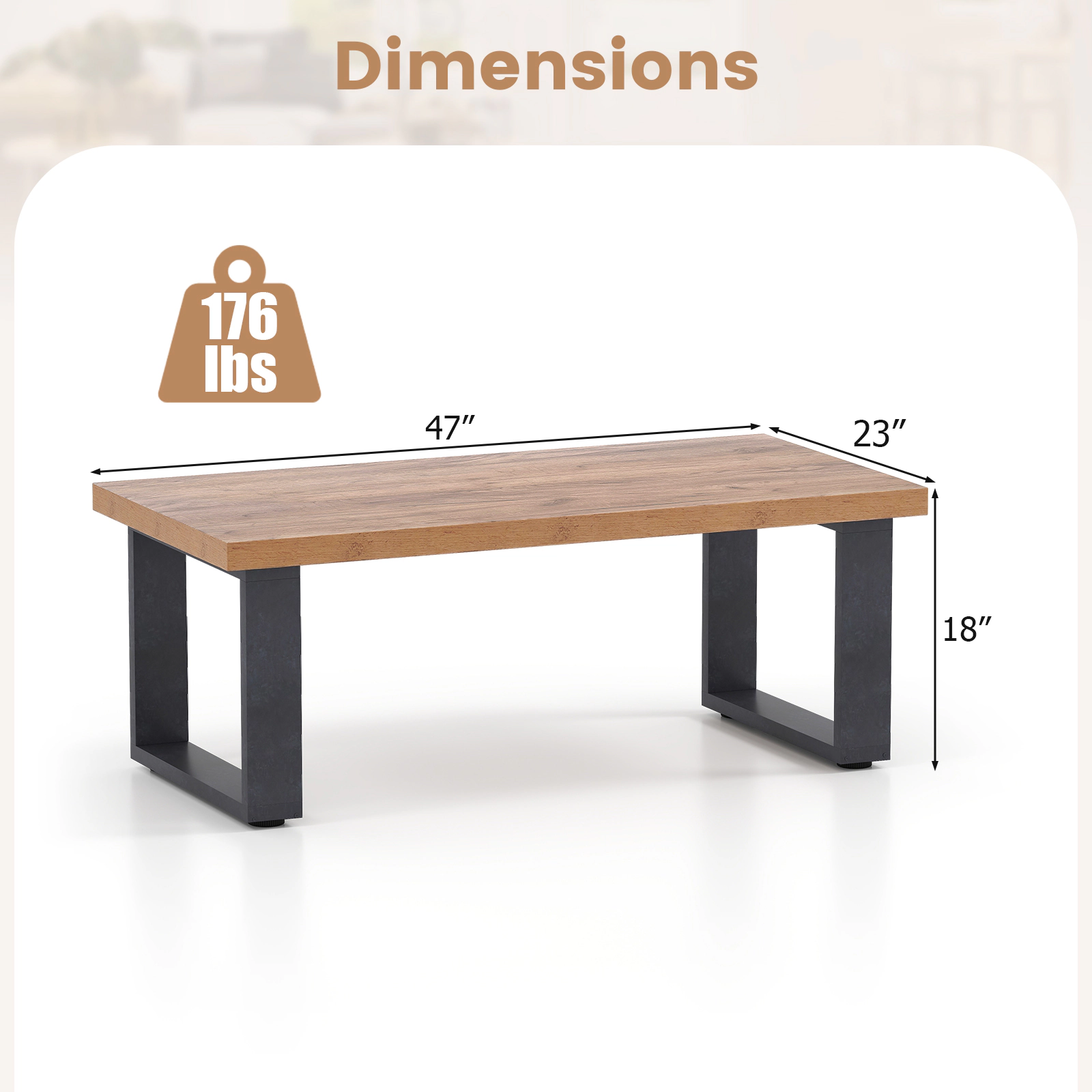SUGIFT 1.8-in Thick Top Engineered Wood Farmhouse Rustic Coffee Table 47-in x 23-in x 18-in 176-lb Capacity Oak