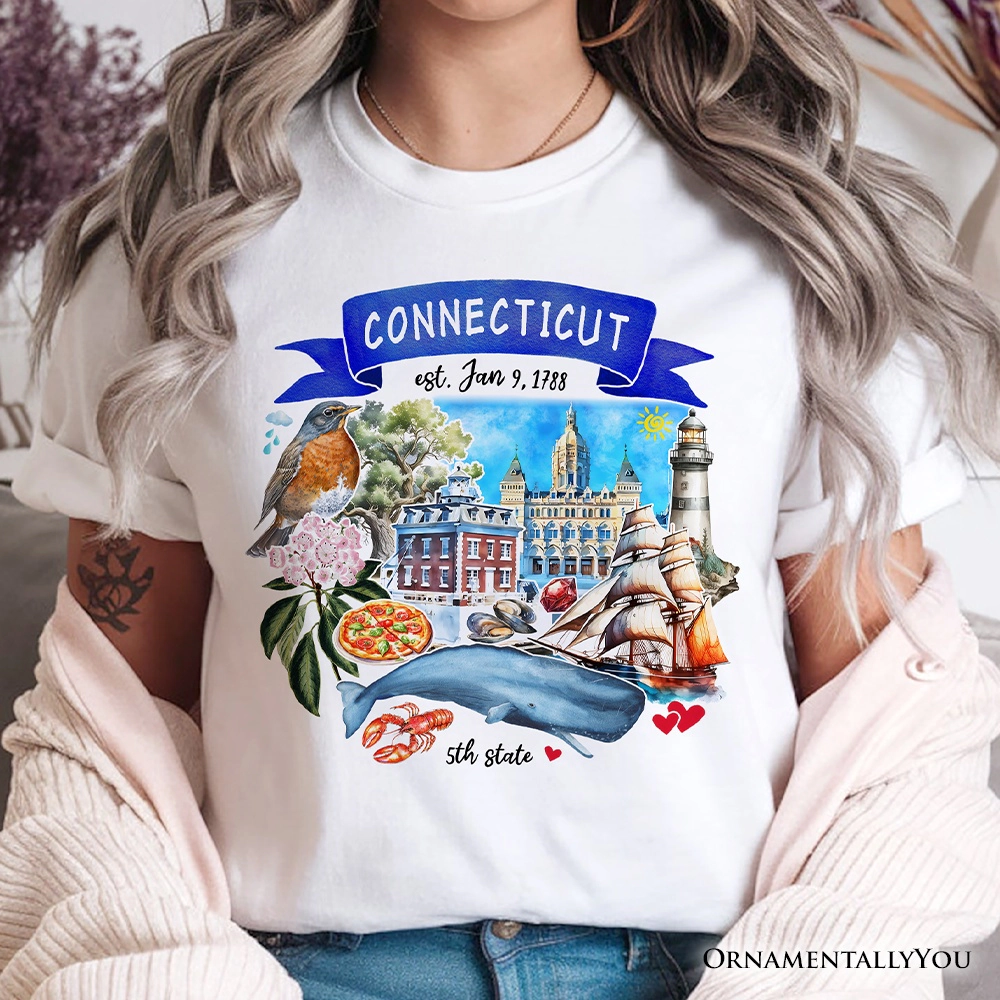 OrnamentallyYou Unisex Artistic Connecticut State Themes And Landmarks T-Shirt
