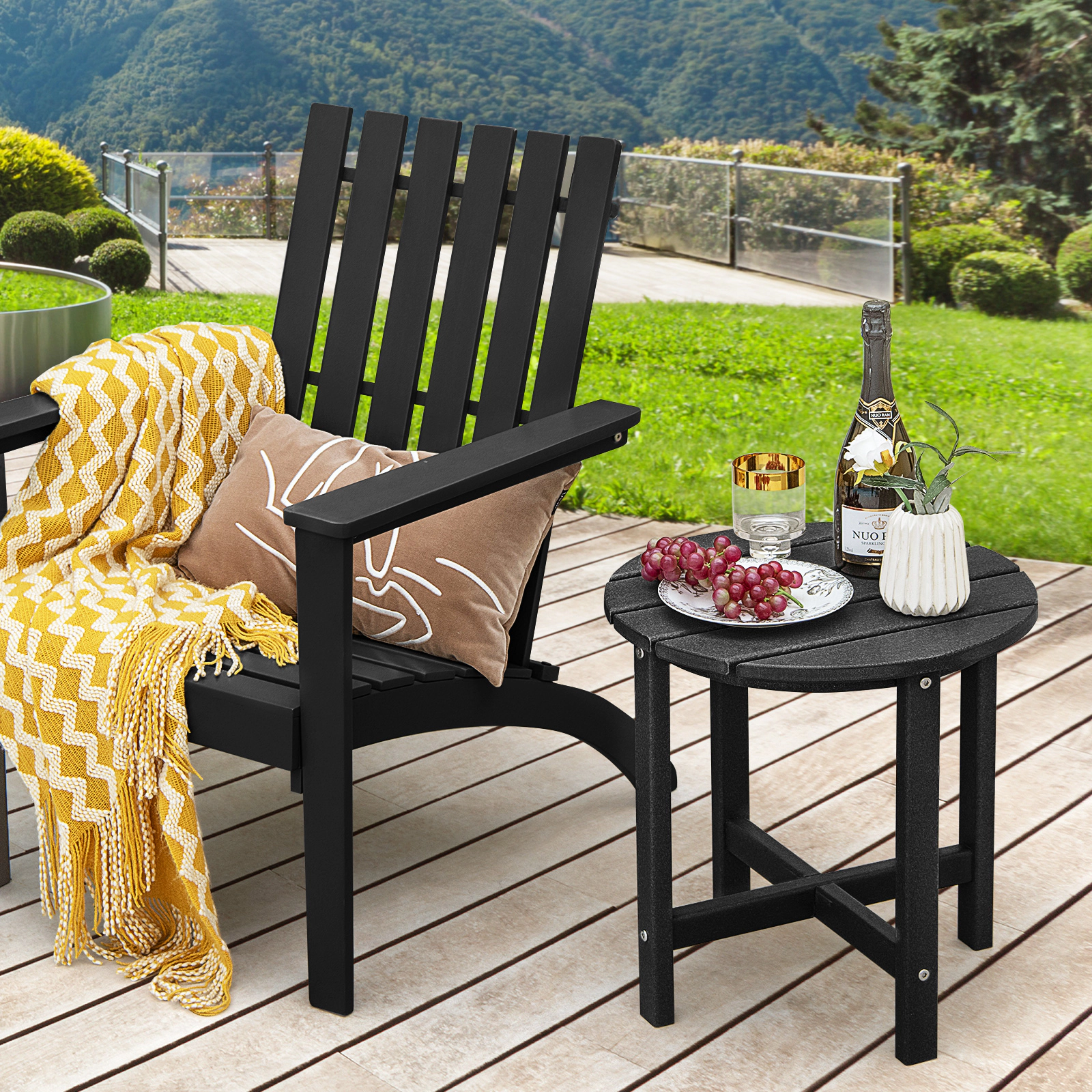 SUGIFT Black Weather Resistant 18 in Round HDPE Set of 2 Adirondack Side Tables