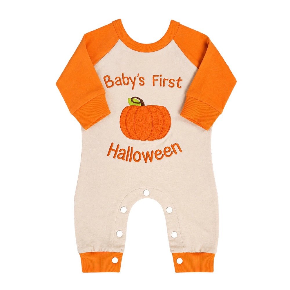 Laurenza's Baby Boys First Halloween Romper with Pumpkin Appliqué