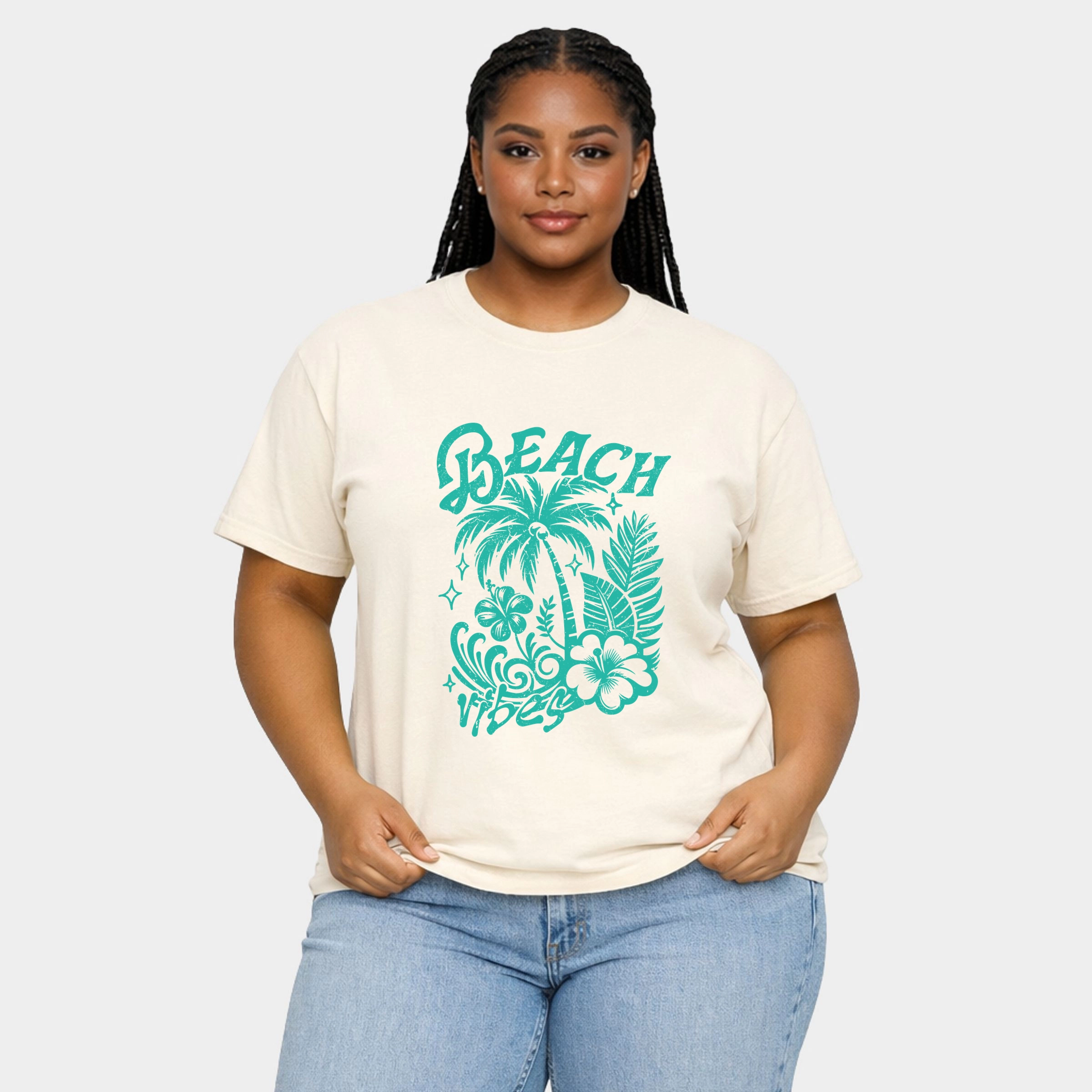 Simply Sage Market - Beach Vibes Distressed Women's Plus Sized Garment Dyed Graphic T-Shirt