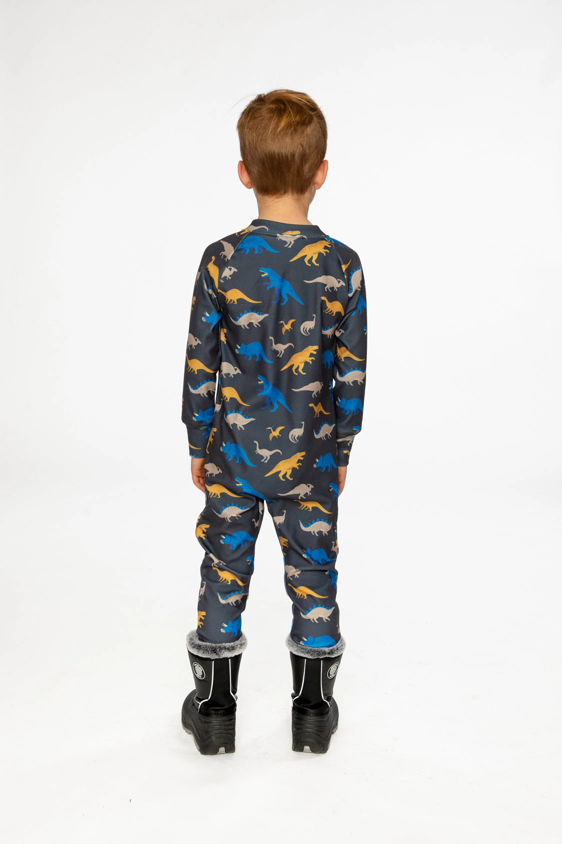 Deux par Boys One Piece Dinosaur Print Asymmetric Zip Thermal Underwear