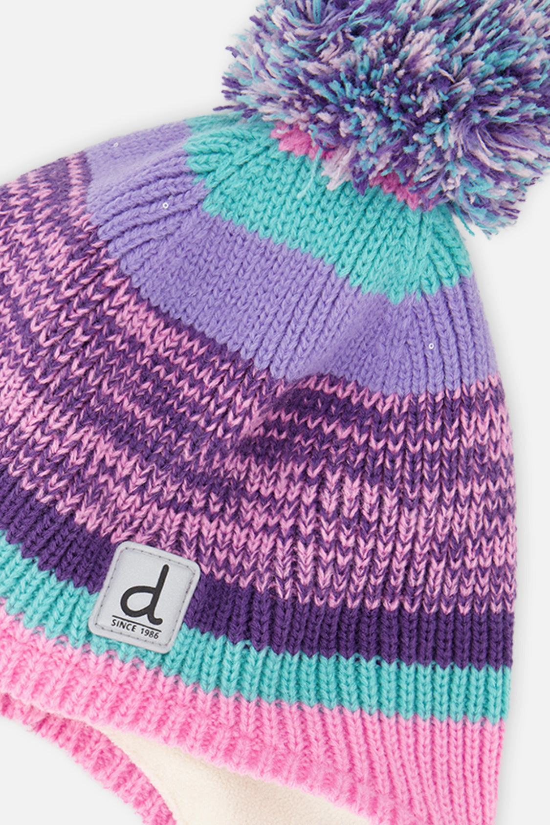 Deux par Girls Striped Jacquard Winter Peruvian Knit Acrylic Hat with Pompom