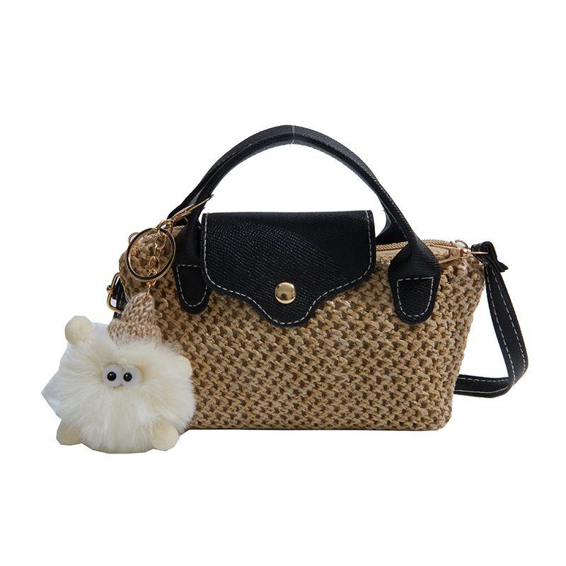 Alilang Women's Mini Woven Crossbody Bag with Top Handle Adjustable Strap and Charm