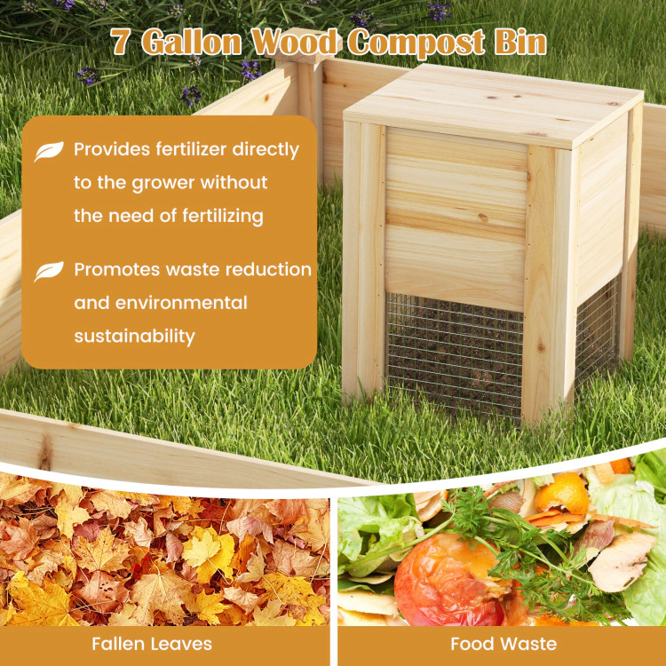 Hivvago 49 x 49 x 10 Inch Raised Garden Bed with Compost Bin and Open-ended Bottom