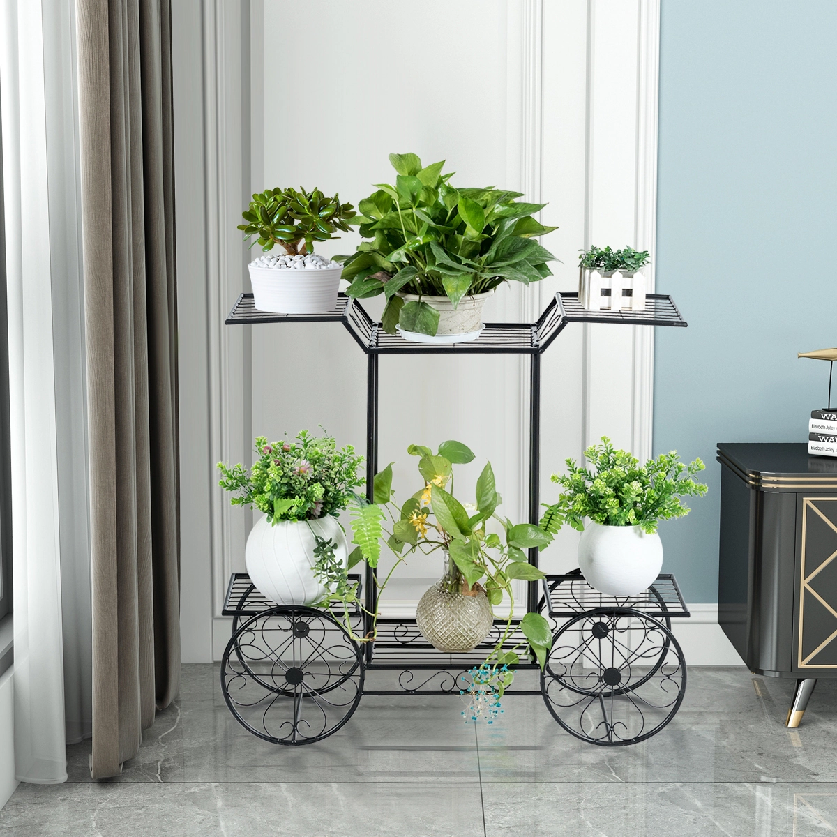 Slickblue Metal 6 Tier Plant Stand Cart Design Flower Shelf Organizer for Indoor Outdoor Use