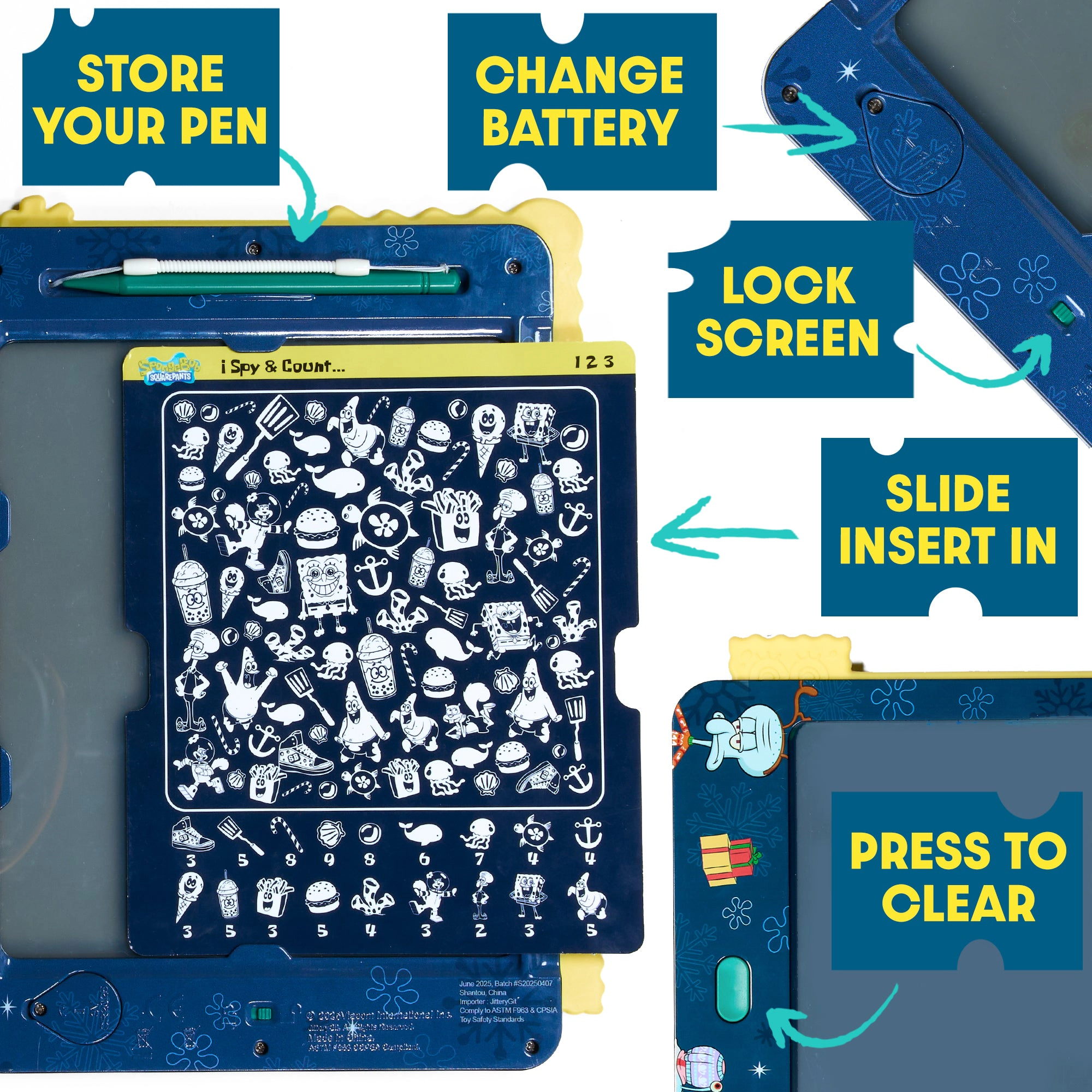 SpongeBob SquarePants Kids LCD Doodle Drawing Tablet - Christmas Krabby Edition