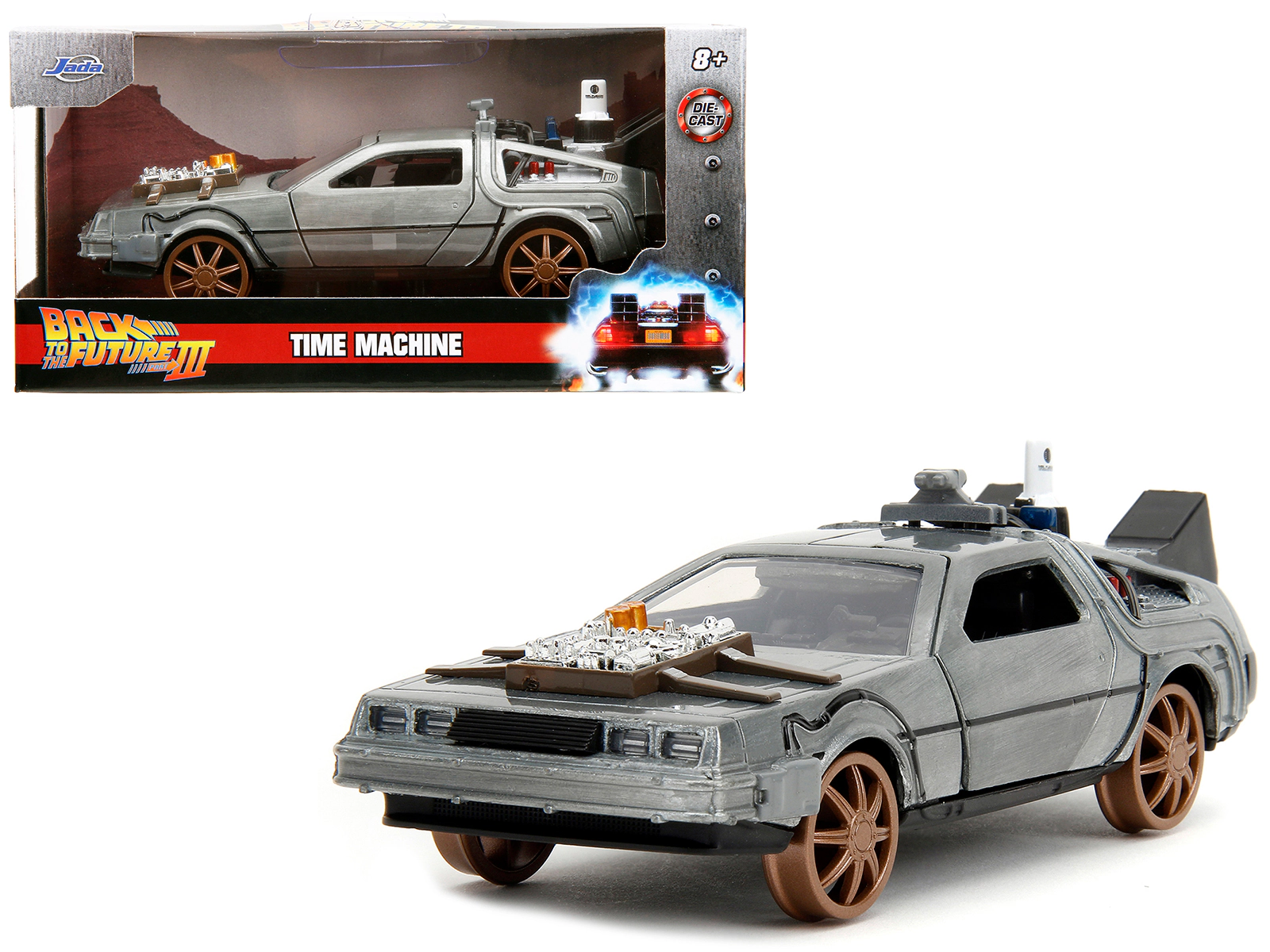 Jada Delorean Dmc (Time Machine) Brushed Metal Train Wheel Version "Back To The Future Part Iii" (1990) Movie