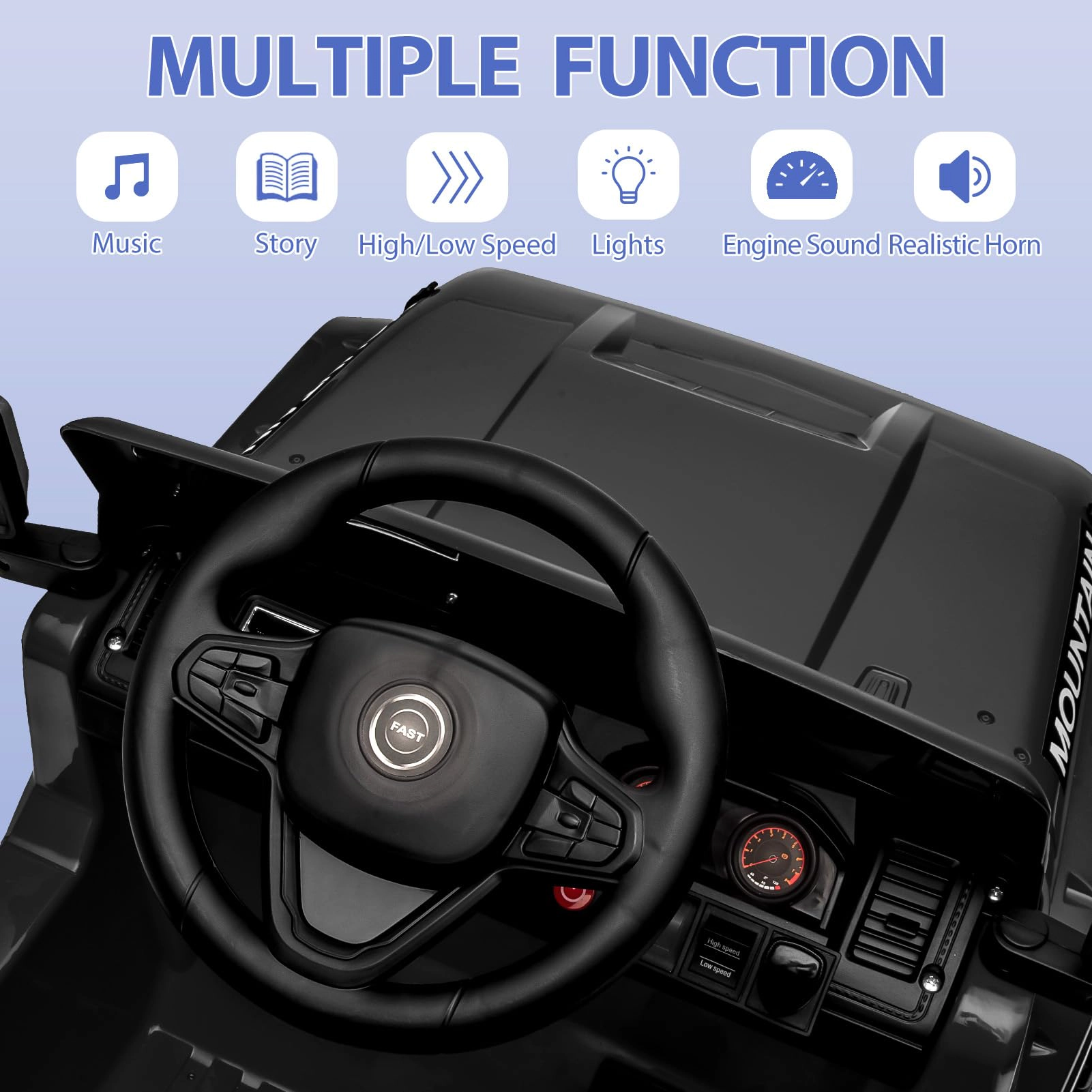 12V Kids Ride On Truck, 2-Seater Electric Car w/Remote Control, 35W Motors, 3 Speeds, Music, LED Lights, Suspension