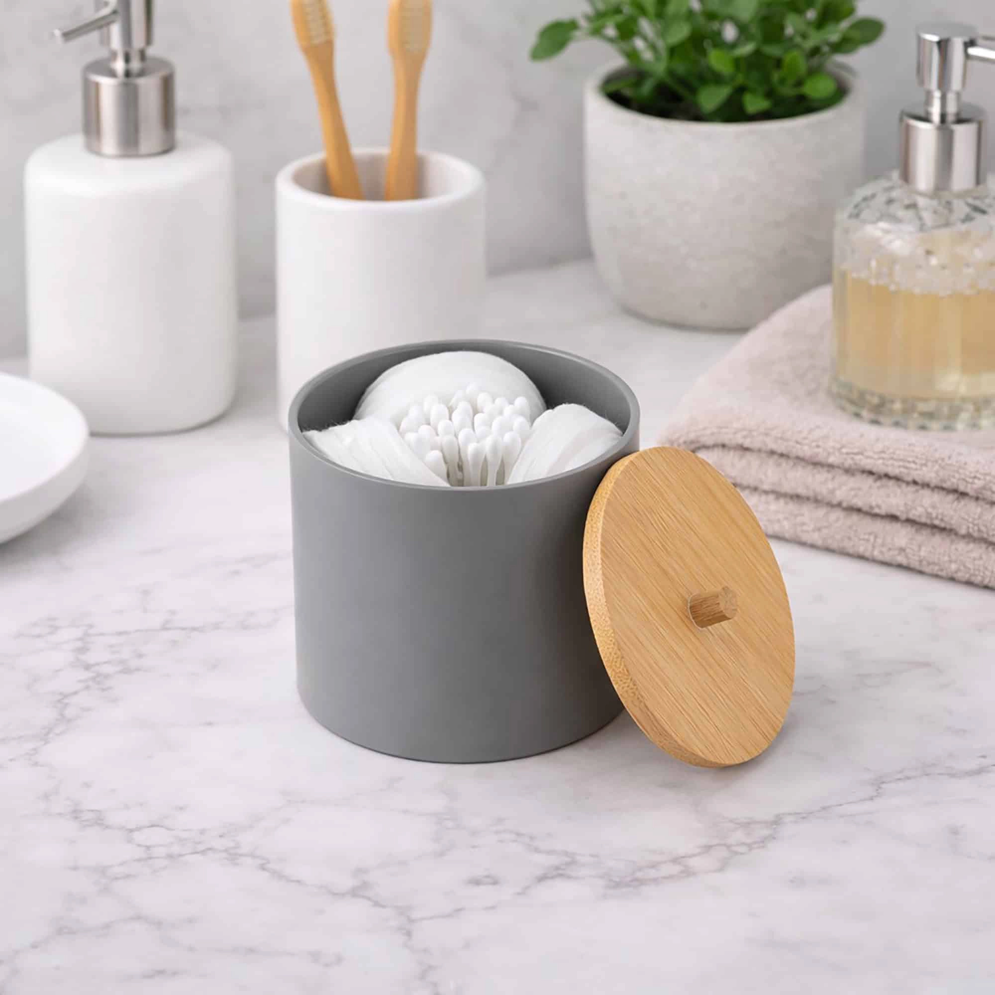 Evideco French Home Goods Round Bamboo Canister with Fitted Lid and Leather Pull