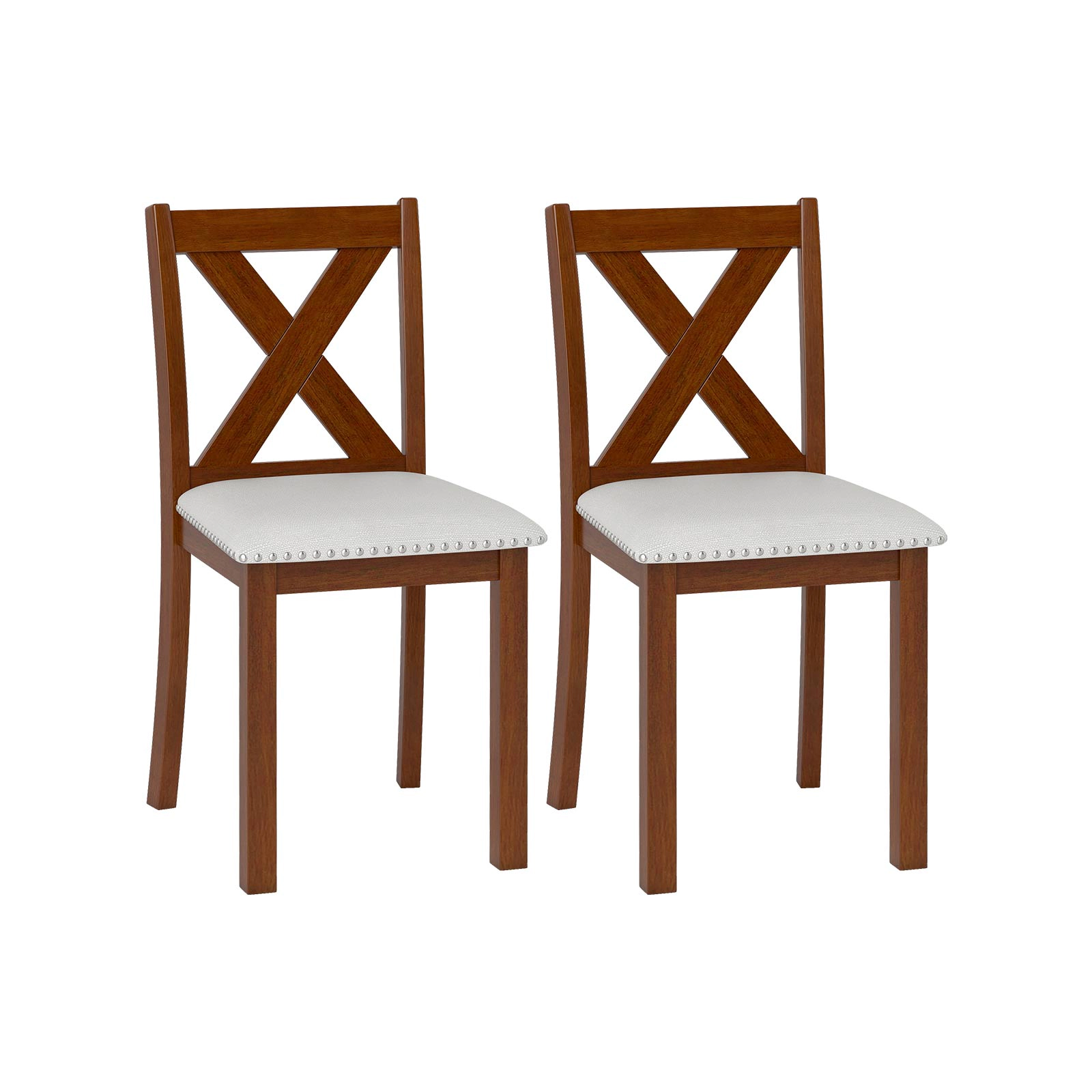SUGIFT Wooden Dining Chair Set of 2 with Padded Seat and Curved X-Back 420-Lb Capacity Beige Brown