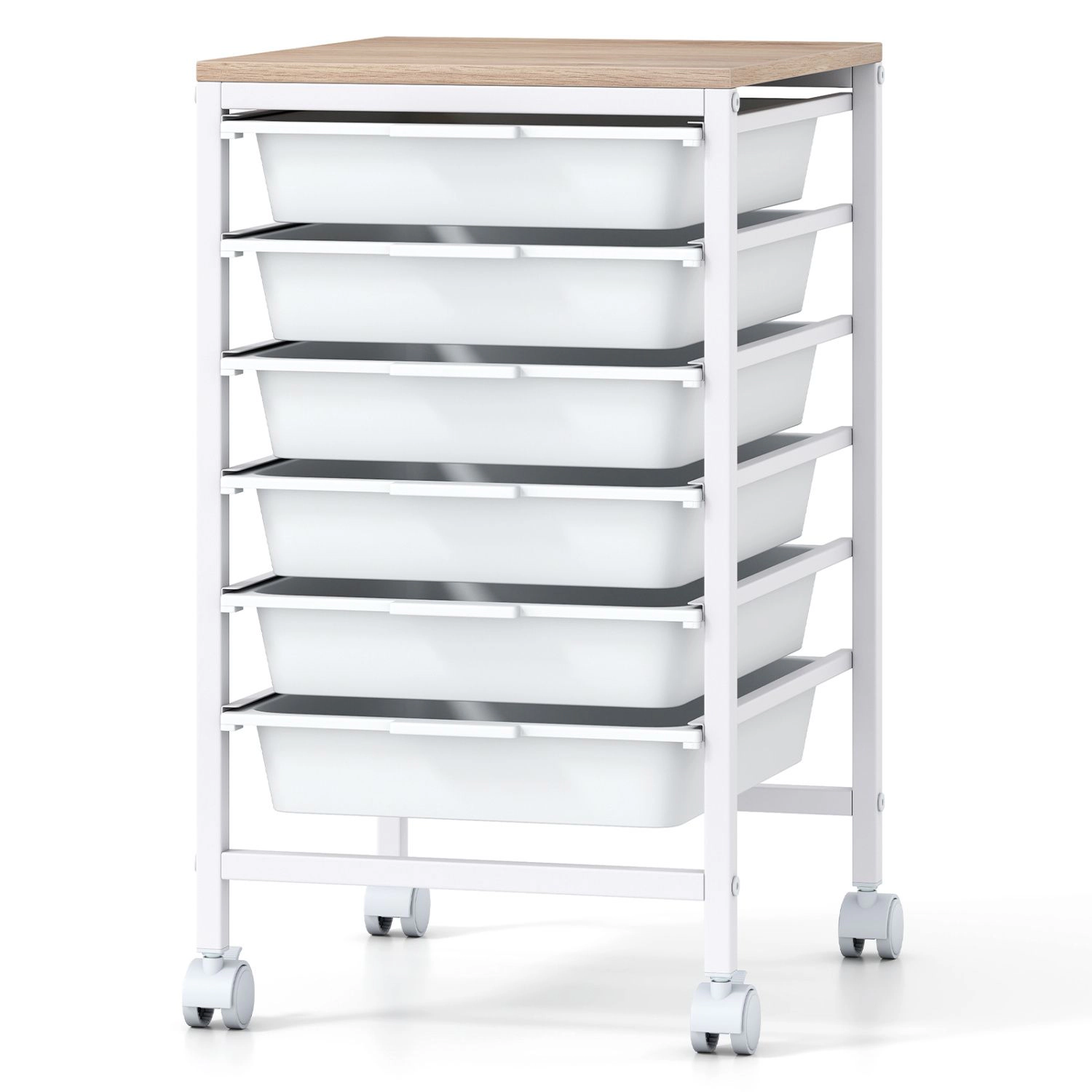 SlickBlue 6 Drawer Rolling Storage Cart with Wooden Top Organizer