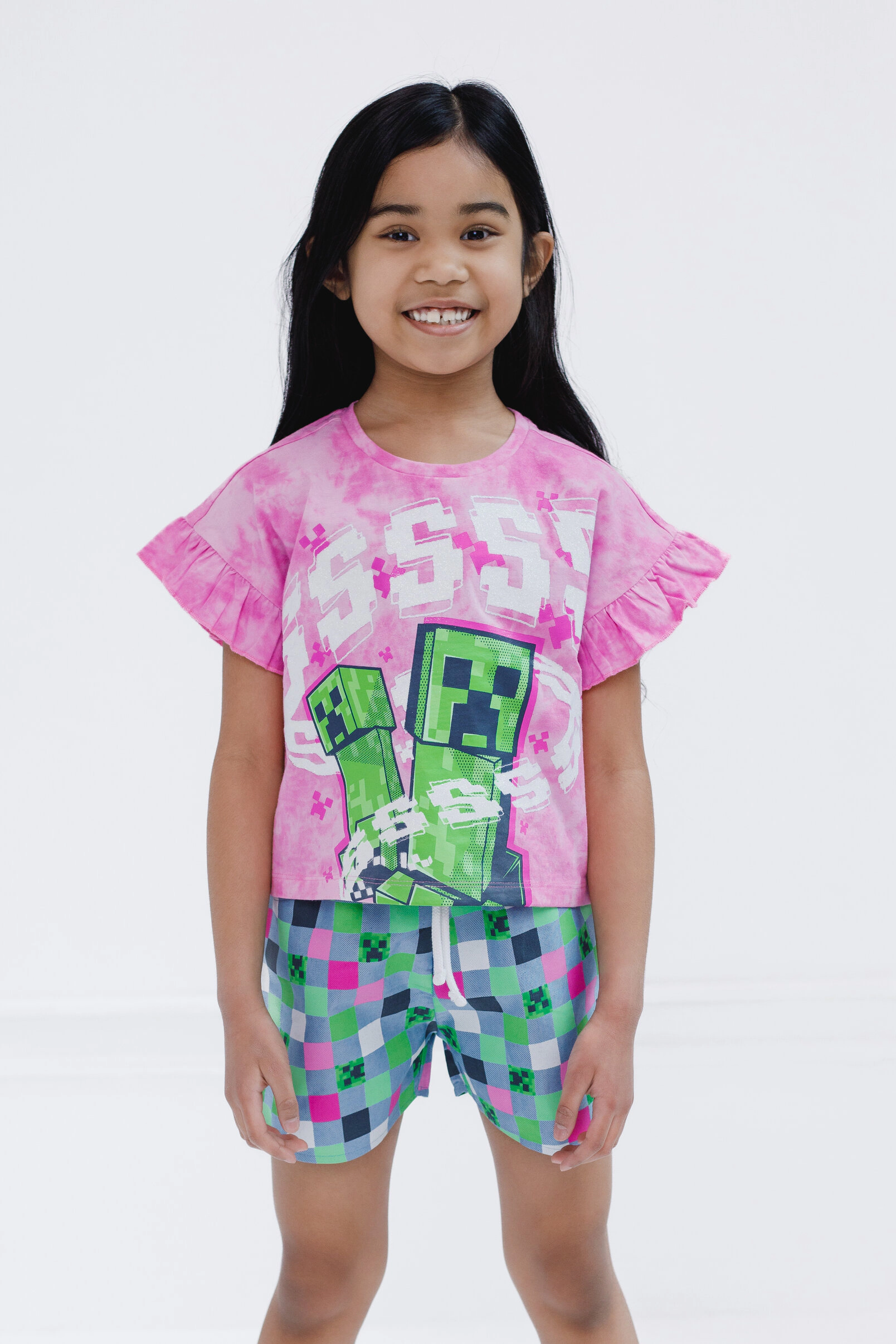 Minecraft Creeper Girls' 2-Piece T-Shirt and Dolphin Shorts Set