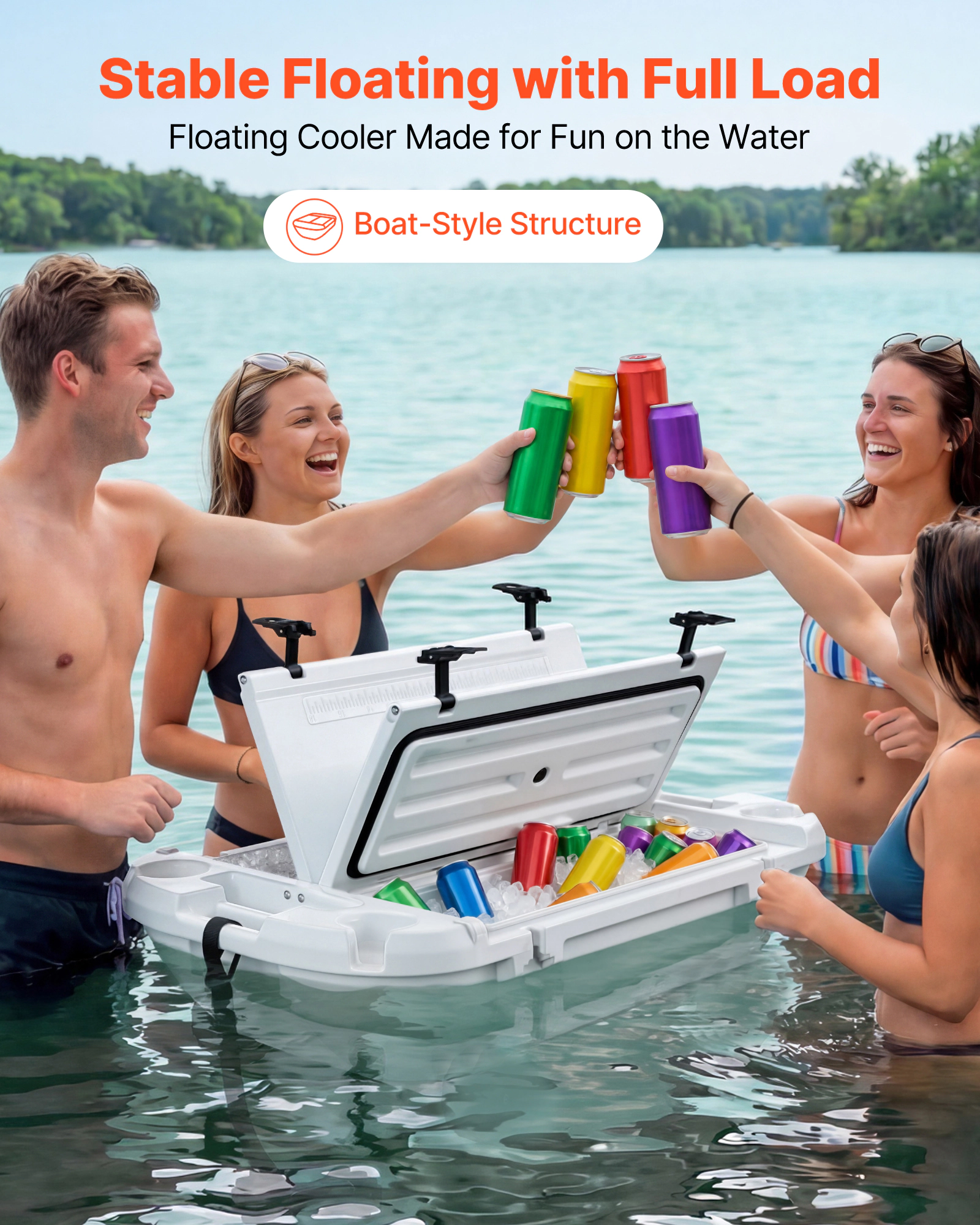 HONGGE 40 QT Floating Cooler with Tow Rope, Boat-Style LLDPE Ice Chest for Lake, River, Pool, Beach & Kayaking