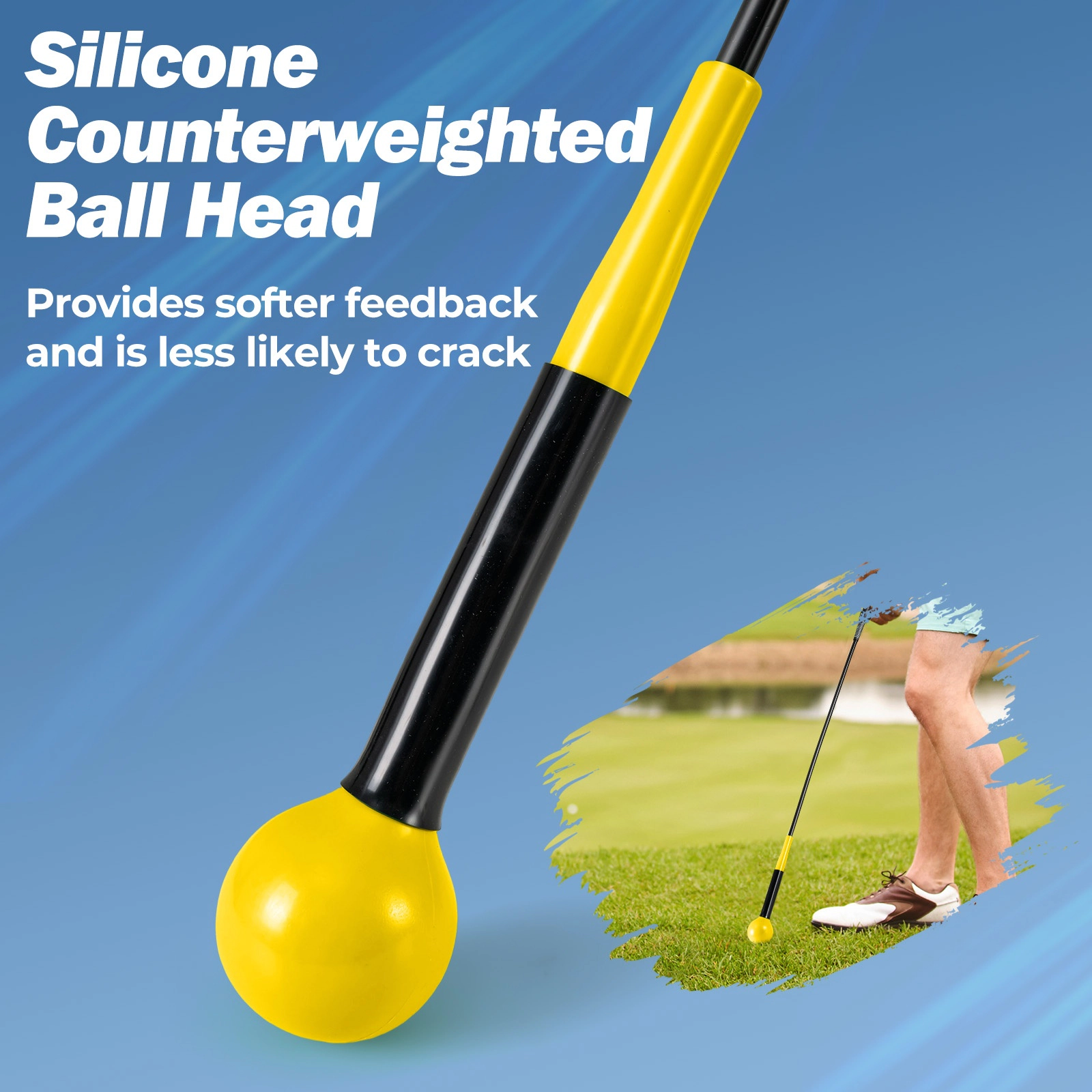 SUGIFT 40-in Golf Swing Trainer Aid with Weighted Head Right-Handed Grip Rhythm Balance Green/Yellow