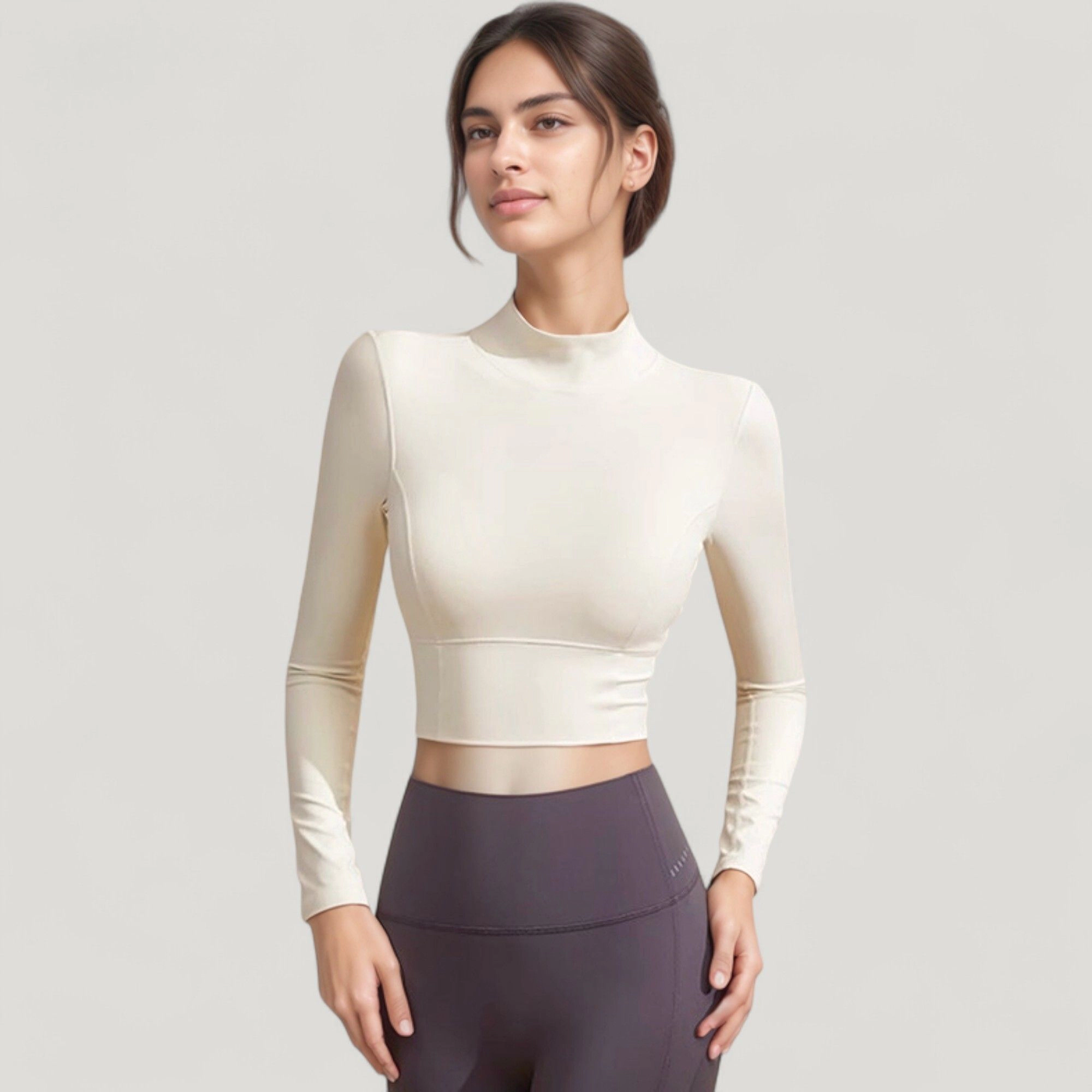 Anna-Kaci Women's Long Sleeve Crop Top with High Neck and Open Back Design