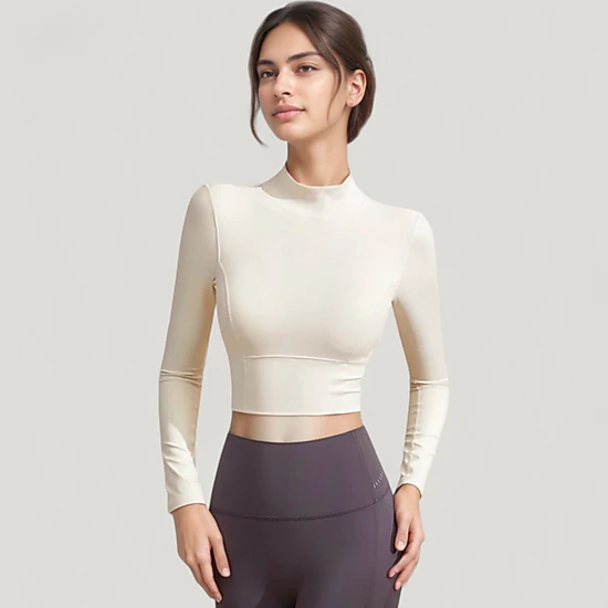 Anna-Kaci Women's Long Sleeve Crop Top with High Neck and Open Back Design