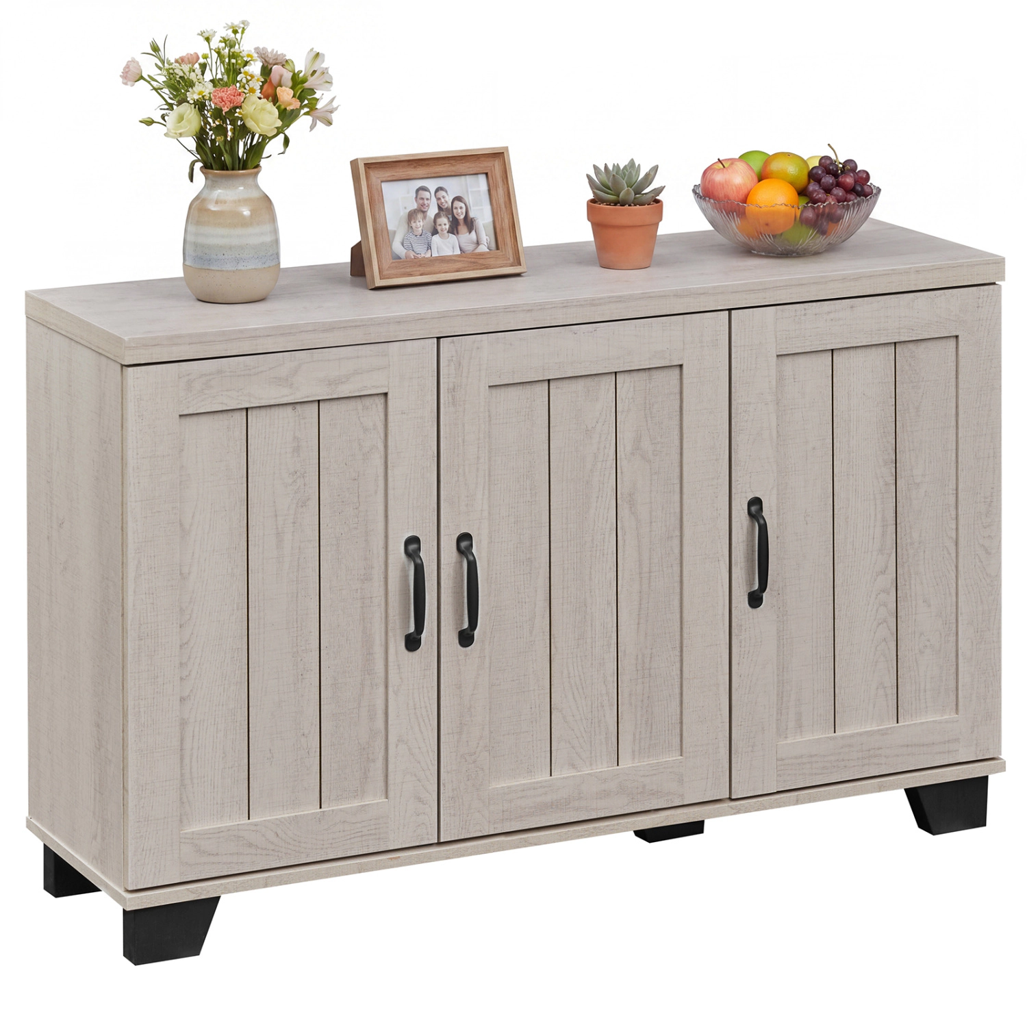 LJG 3-Door Buffet Sideboard with Adjustable Shelves and Anti-Tipping Kits