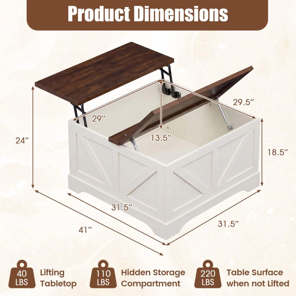 Hivvago 31.5Inch Square Coffee Table With Lifting Tabletop And Hidden Compartment