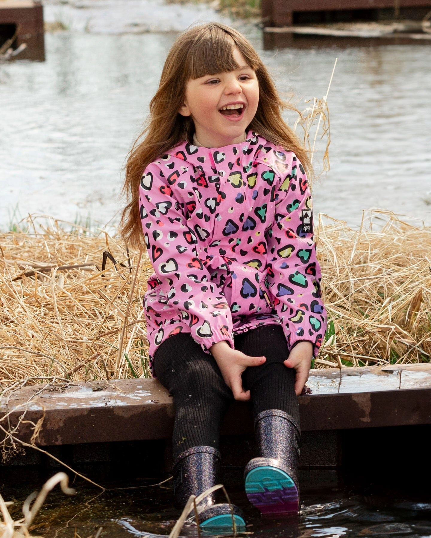 Deux par Girls Rain Jacket Polyurethane Heart Print