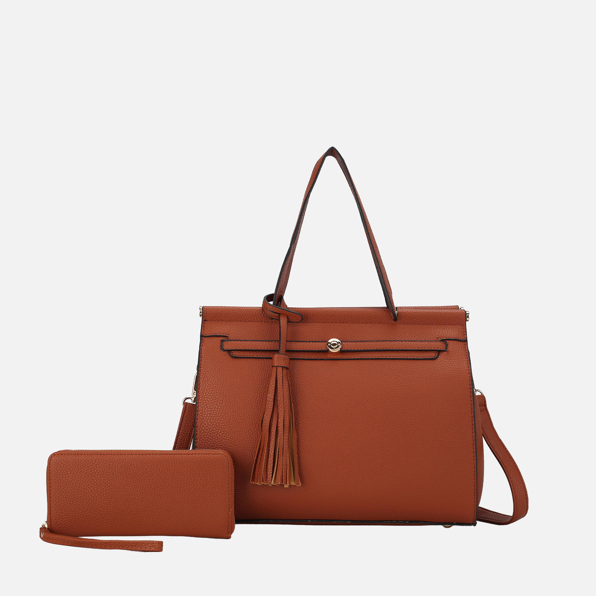 Mia K Collection Shelby Structured Satchel with Matching Wallet, Brown