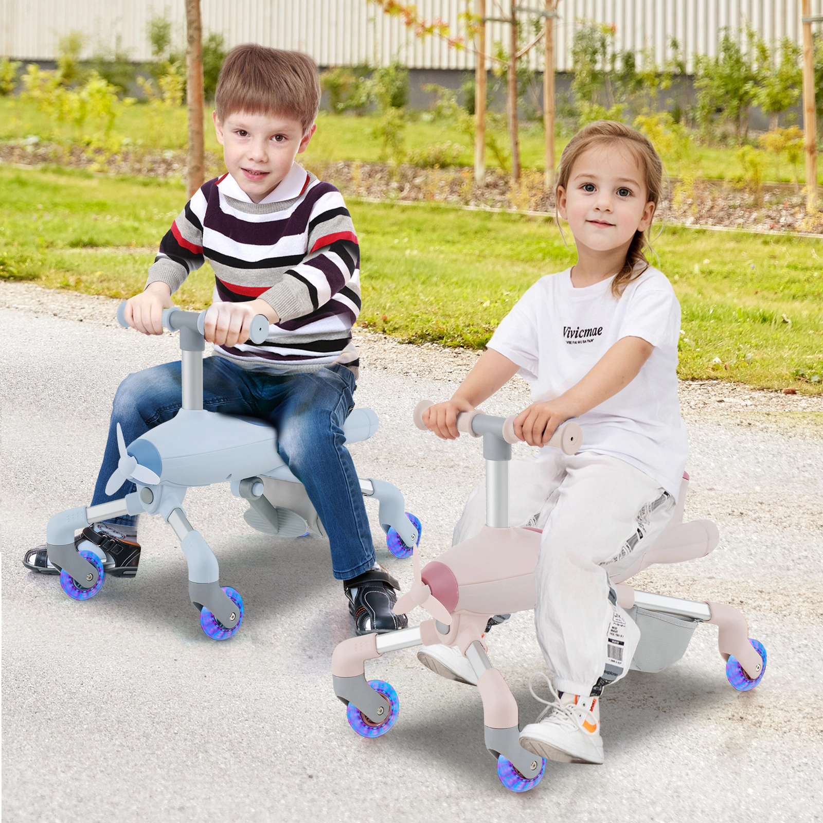 2-in-1 Toddler Push Car Battery-Free LED Wheels 4-Position Parent Handle Swivel Front Wheels Storage 18-60 Months Pink