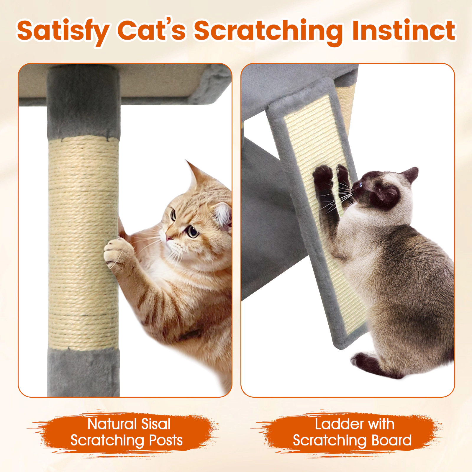 SUGIFT 65-in Tall Multi-level Cat Tree with 3 Upholstered Perches and 2 Cat Condos Light Gray