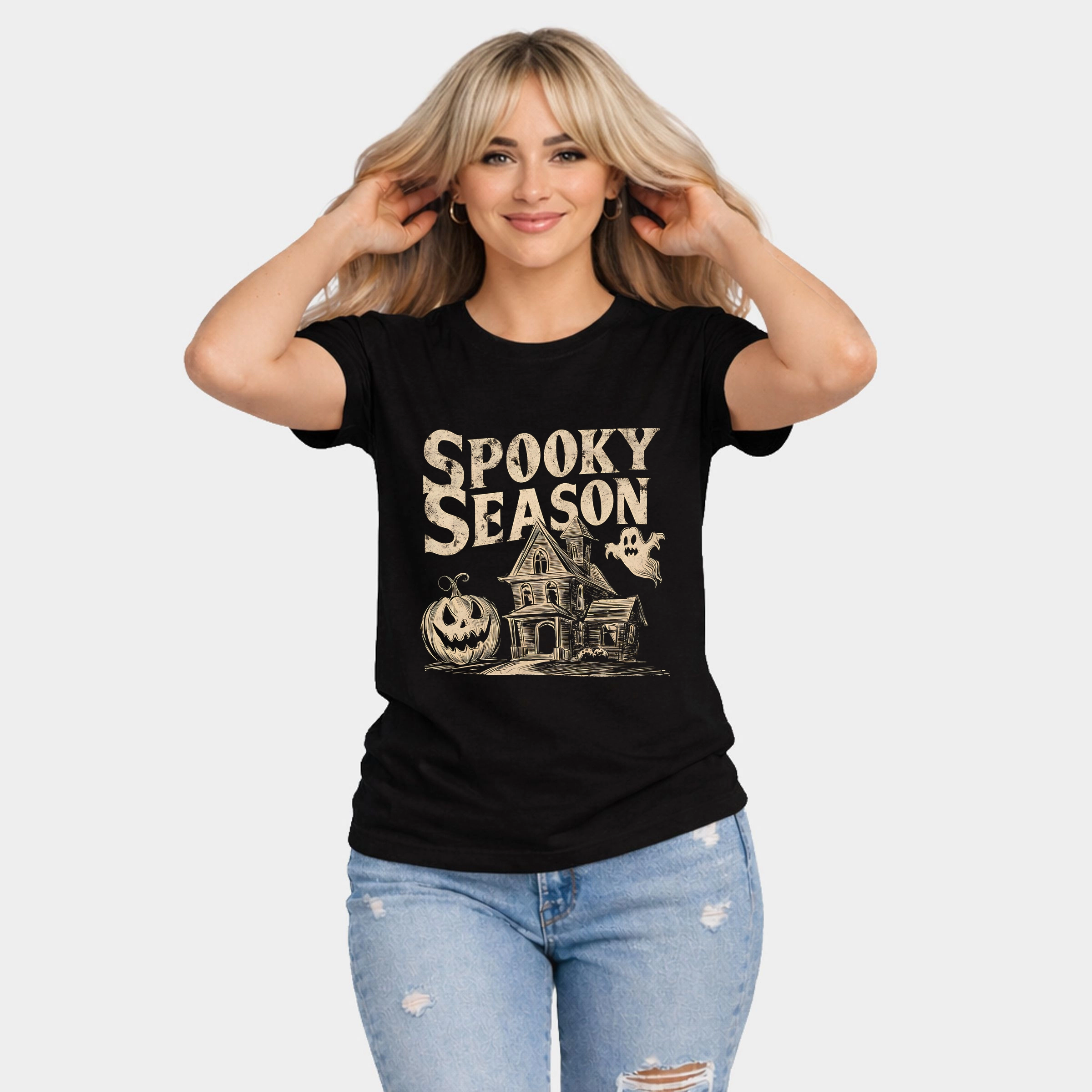 Simply Sage Market - Women's Short Sleeve Graphic T-Shirt Spooky Season Haunted House