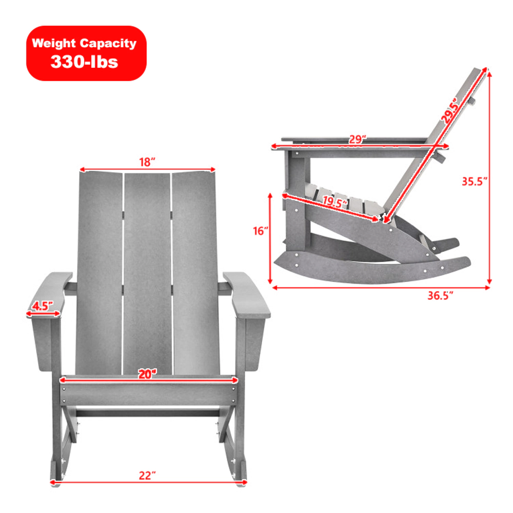 Hivvago Rocking Adirondack Chair with Ergonomic Curved Back for Patio or Balcony