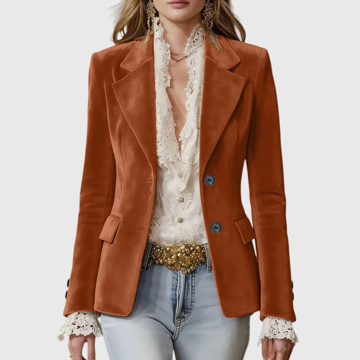 YesFashion Women's Velvet Blazer Casual Notched Lapel Single Breasted Open Front Work Suit Jacket