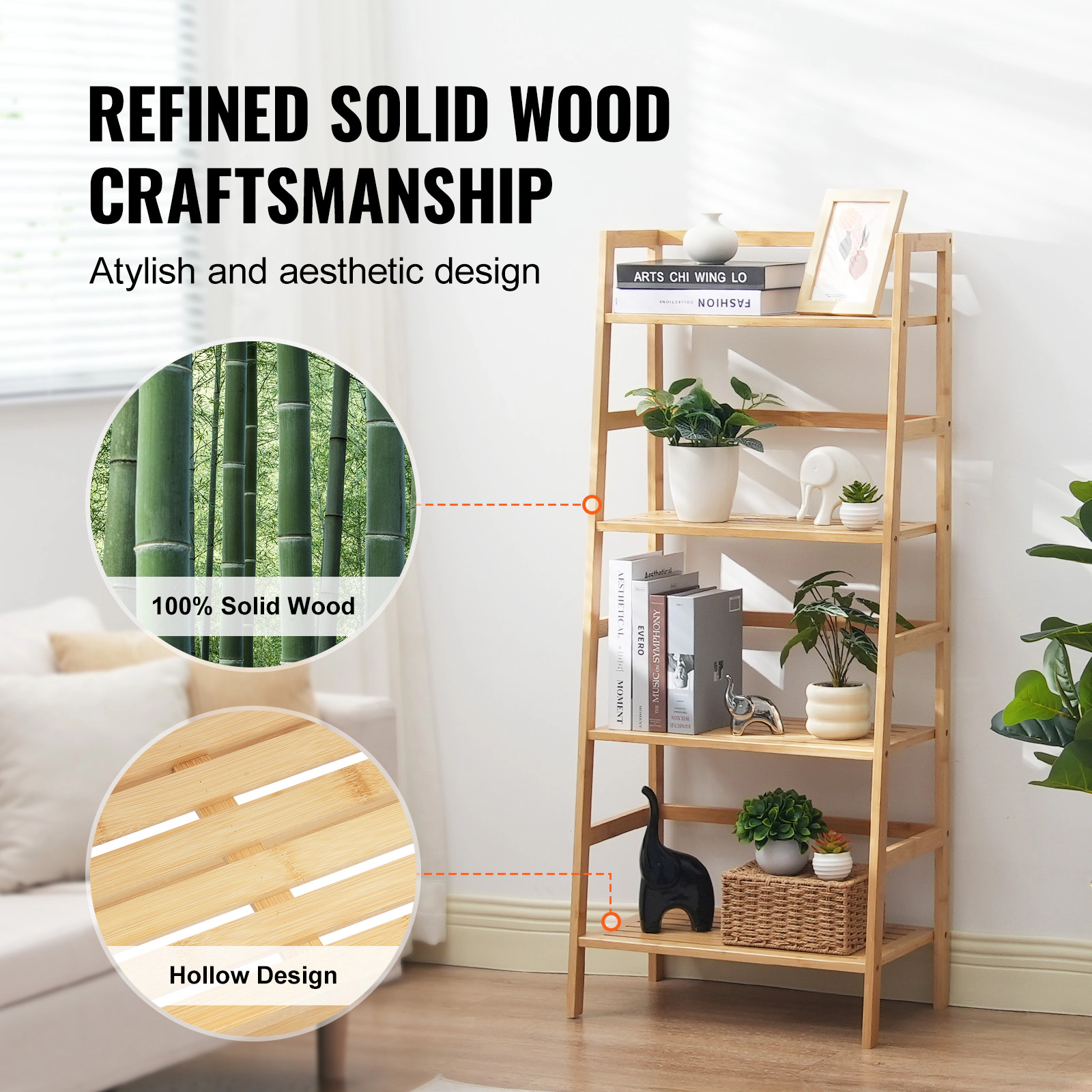 HONGGE Bamboo Bathroom Shelf Display Rack Organizer Freestanding Flower Plant Stand