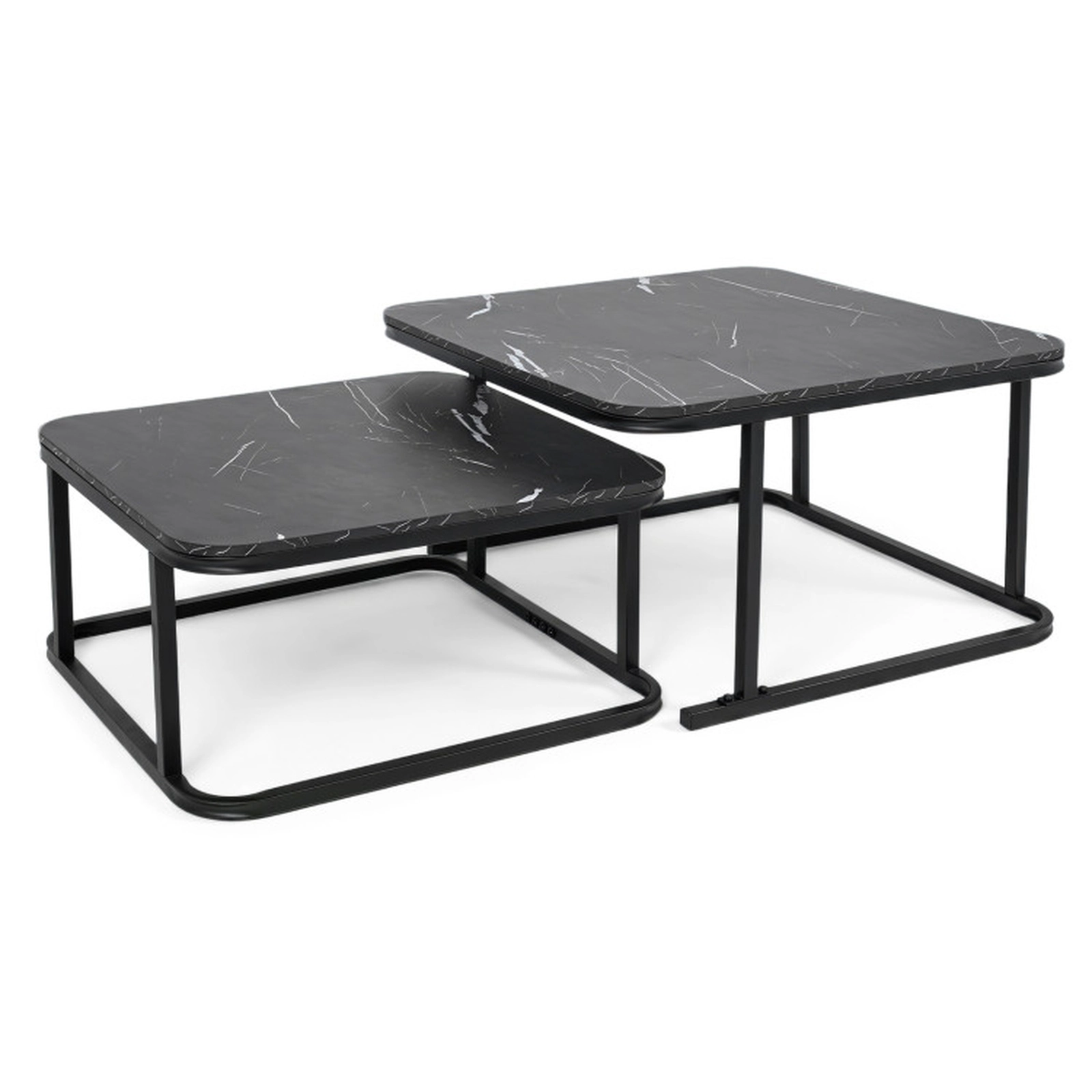 SUGIFT Set of 2 Nesting Faux Marble Top Metal Frame Coffee Tables 27.5-in x 27.5-in x 16-in 66-lb Capacity Black