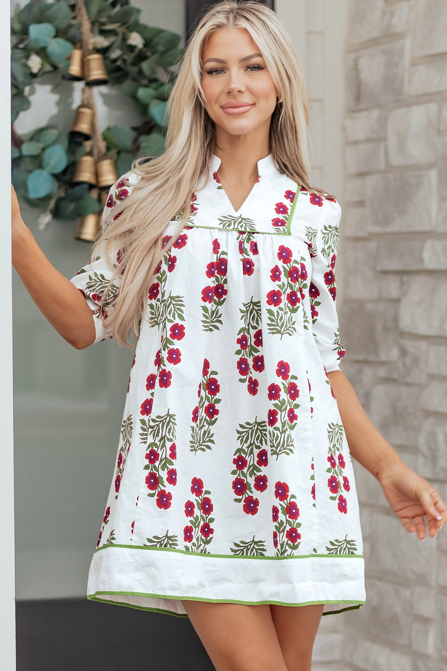 Threaded Pear Women's Halo Sleeve Loose Floral Dress