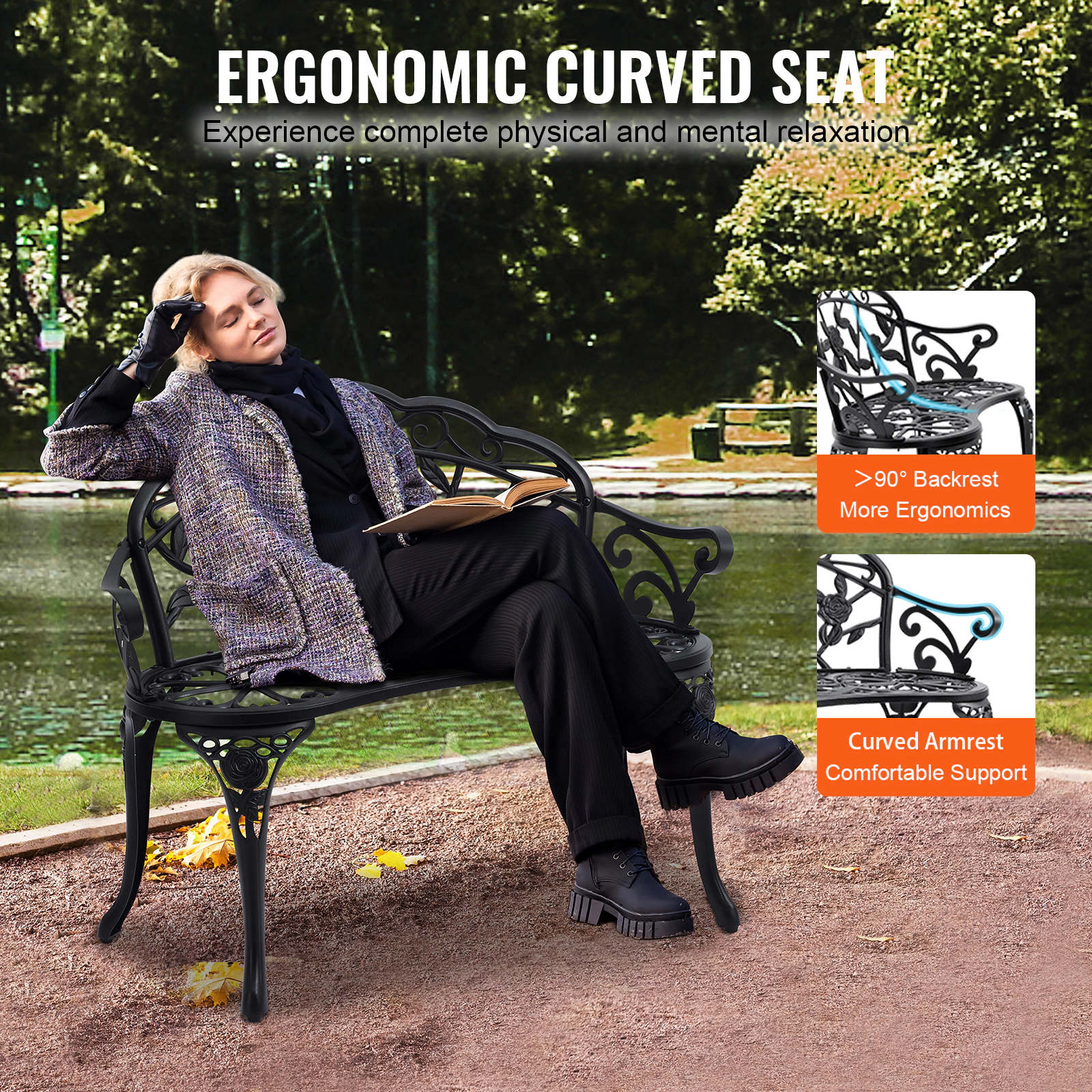 HONGGE Outdoor Bench Garden Bench Outdoor Garden Bench with Bench Patio Bench Garden