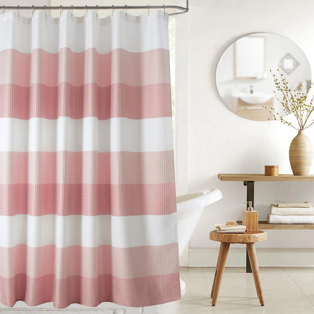 Olivia Gray Glamor Striped Waffle Jacquard Shower Curtain 100% Polyester 70 x 72 Red