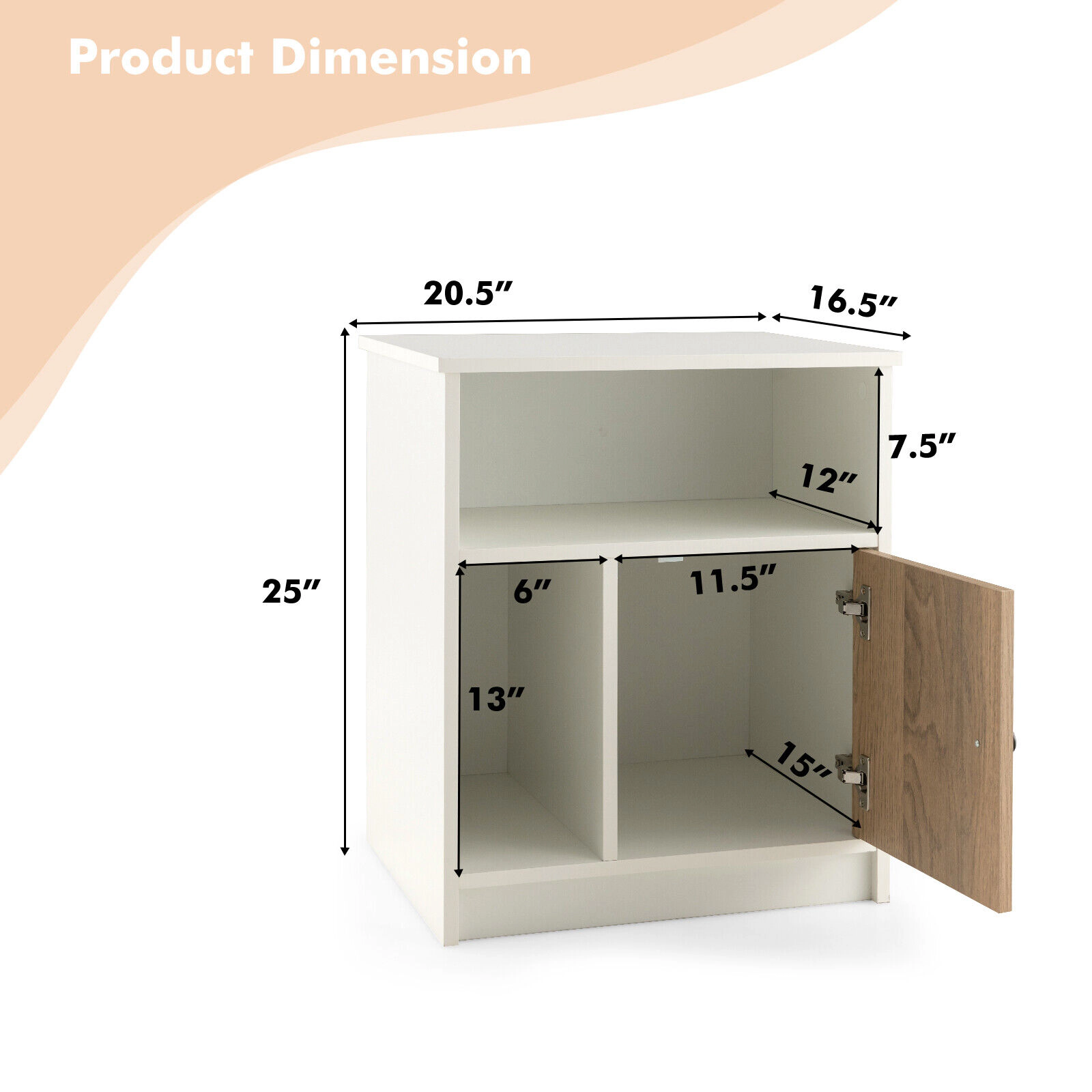 Glintex 2-Piece 25-Inch Tall Nightstand Set with Door Cabinet and Back Buckles, White