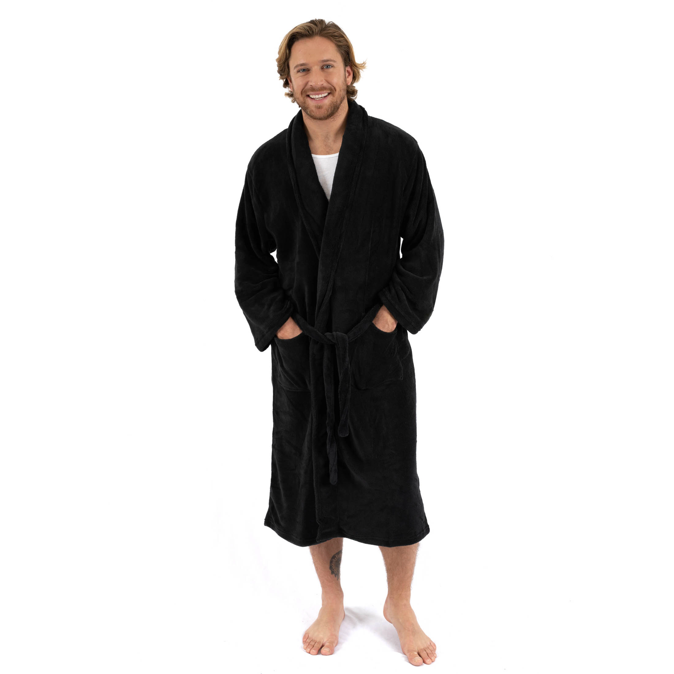 Leveret Mens Solid Micro Fleece Shawl Collar Robe