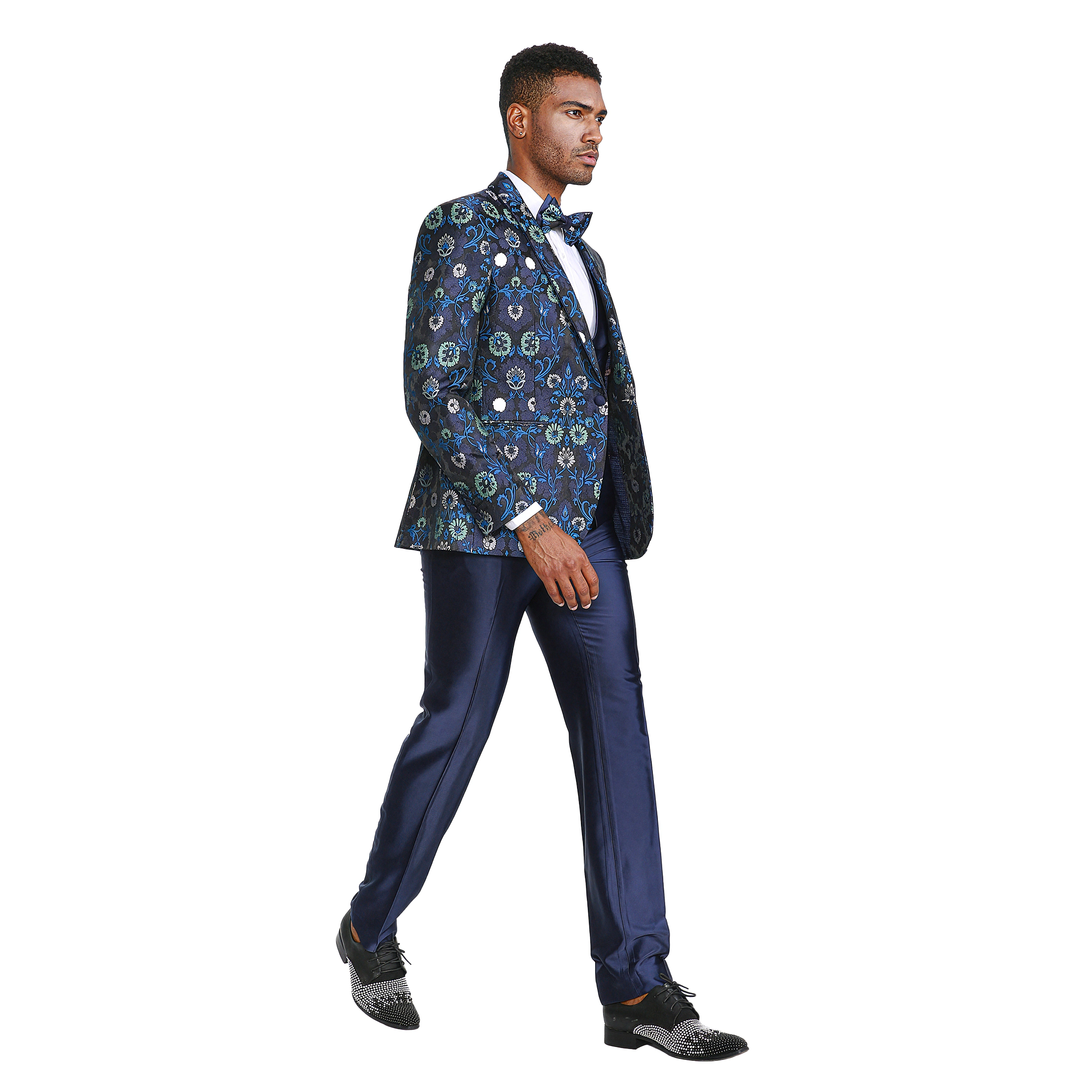 Tazzio Men's Skinny Fit Floral 3-Pc. Suit Set, Bowtie Included