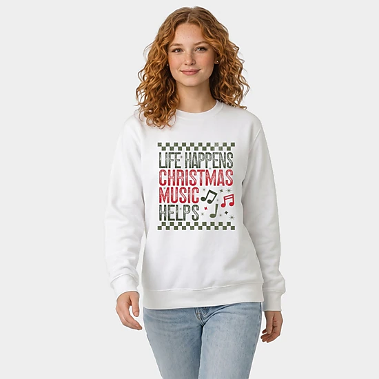 Simply Sage Market - Women's Graphic Sweatshirt - Christmas Music Helps Checkered